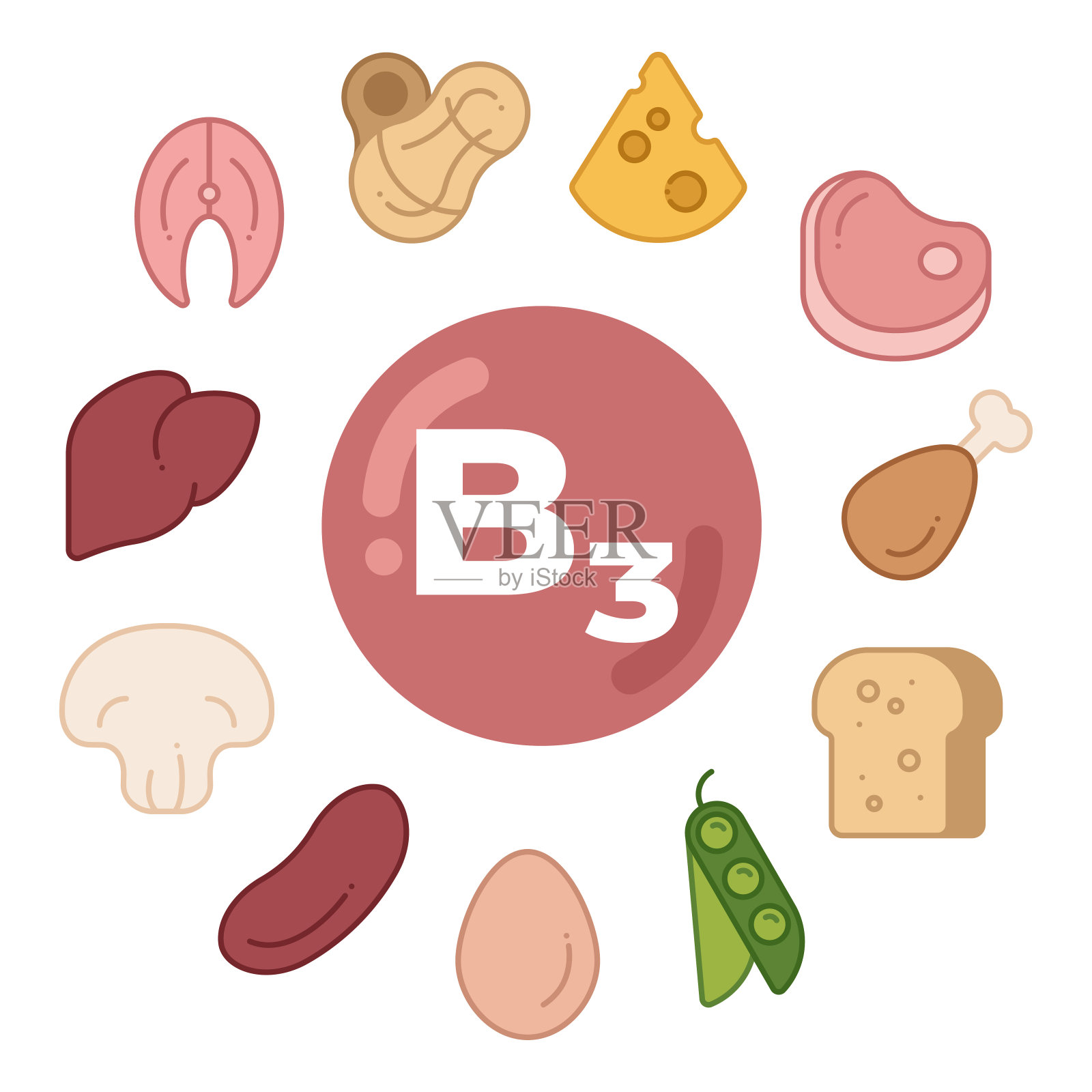 富含维生素B3的食物。插画图片素材