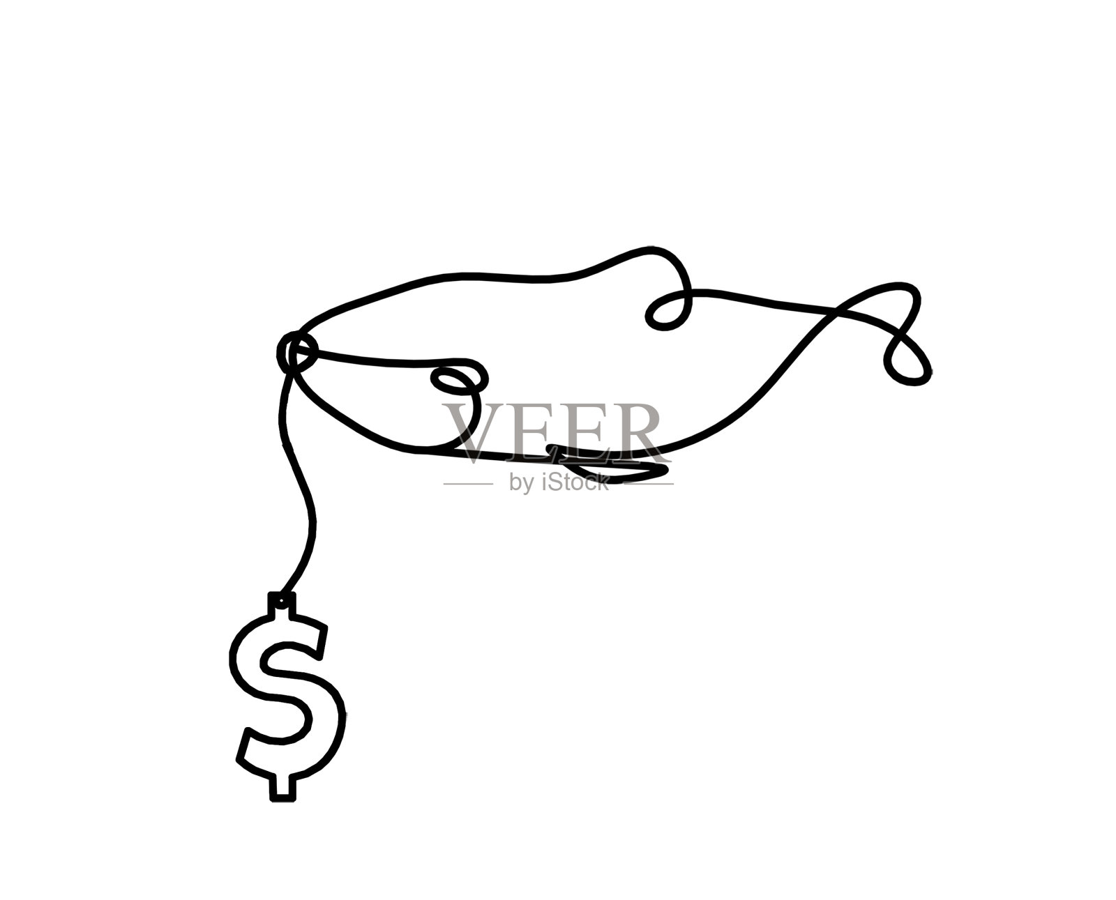 鱼和美元的轮廓作为线条画在白色插画图片素材