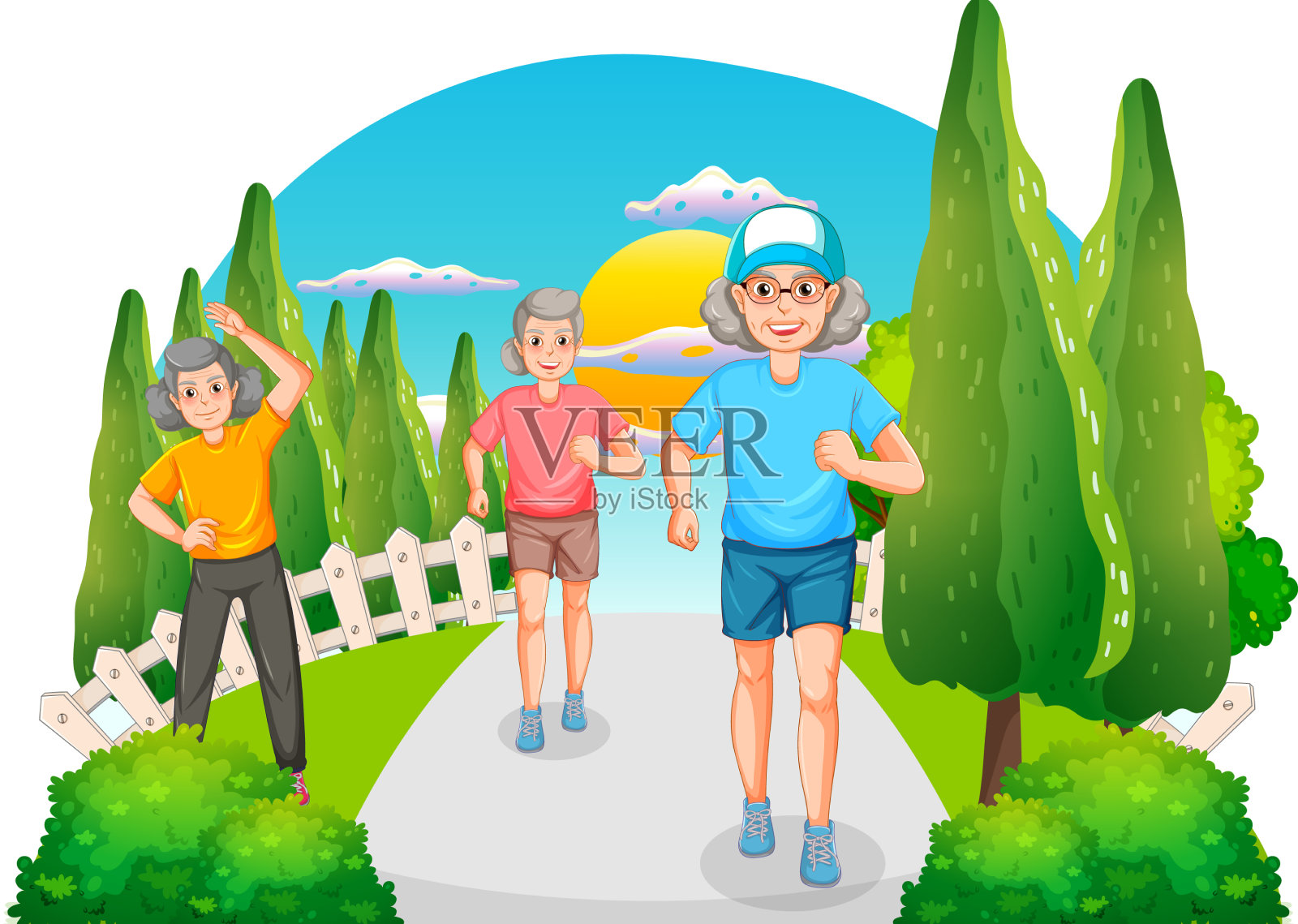 老夫妇在公园慢跑设计元素图片