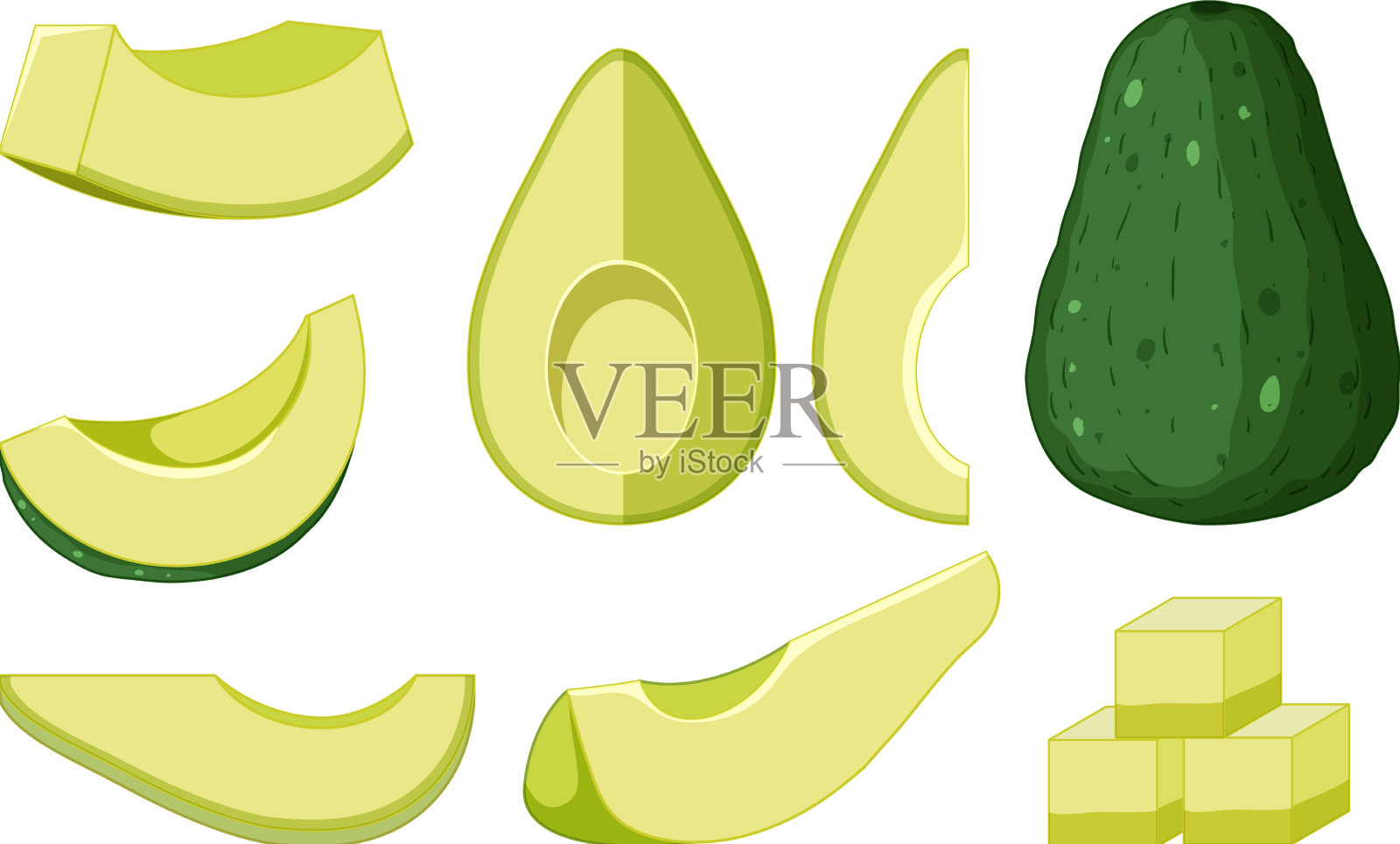 牛油果切成块或切片插画图片素材