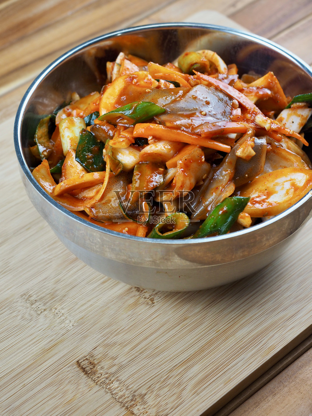 韩食鱿鱼配菜，炒菜，饭照片摄影图片