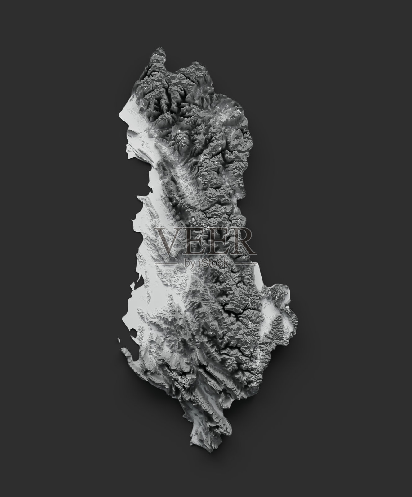 阿尔巴尼亚地图阴影浮雕颜色高度地图在黑暗背景3d插图照片摄影图片
