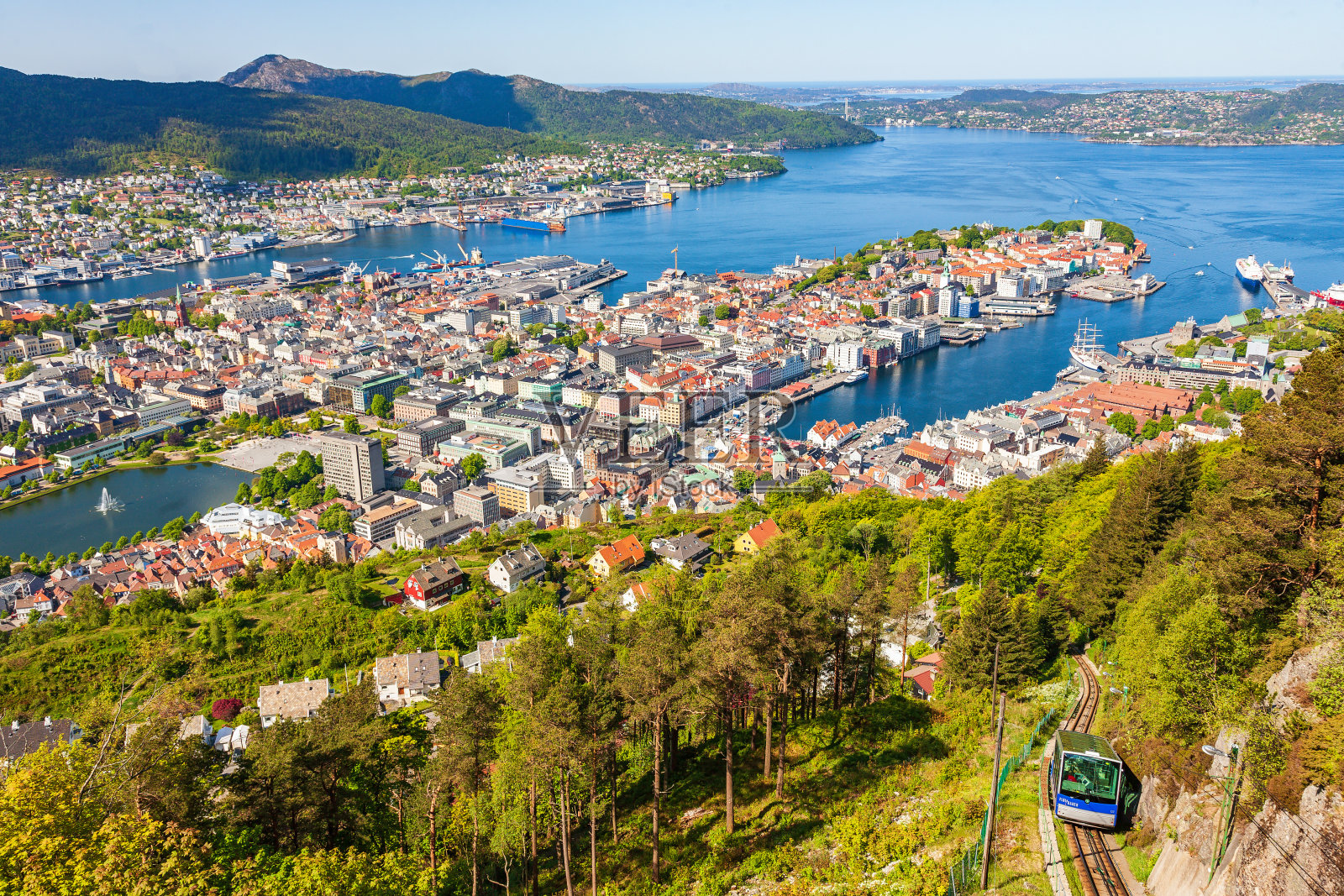 卑尔根市和挪威峡湾景观照片摄影图片