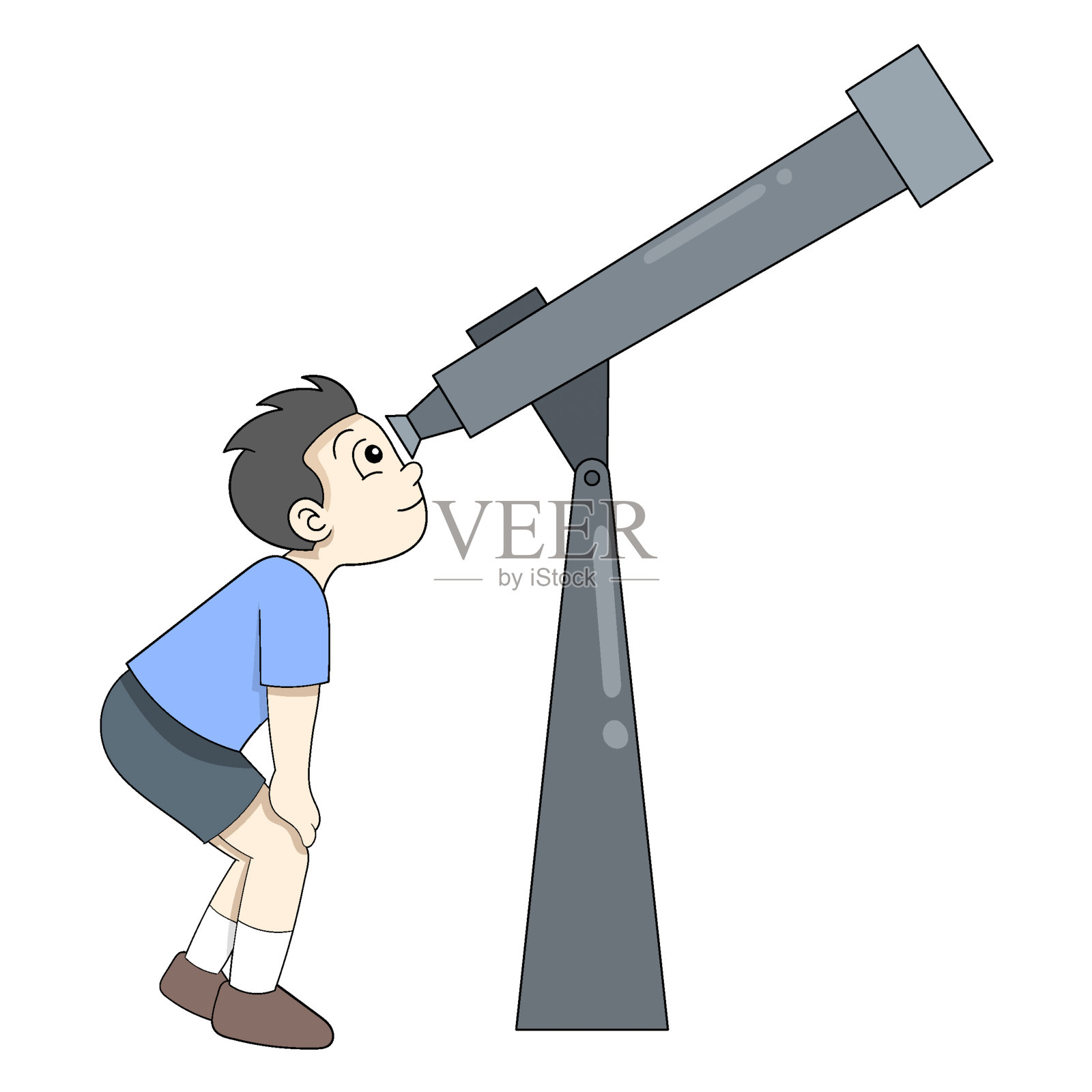 男孩正通过望远镜在天空中窥视设计元素图片