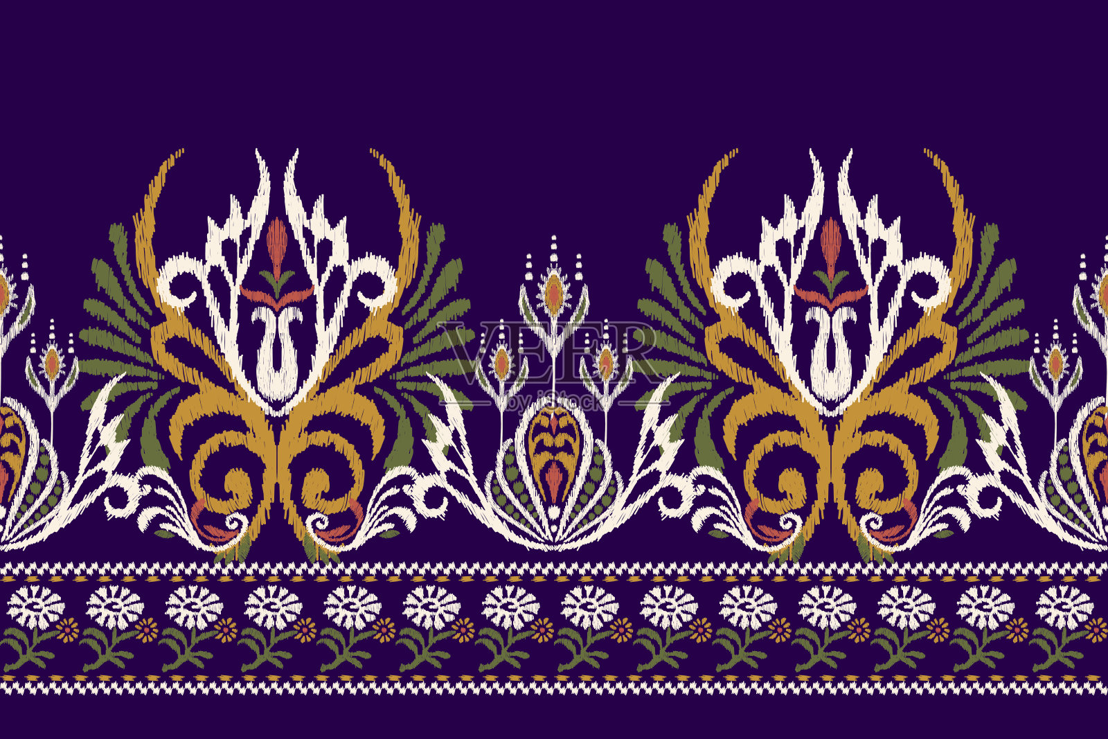 几何民族伊卡特花卉图案插画图片素材