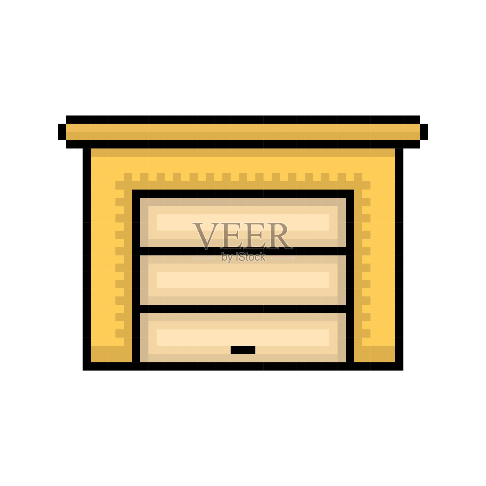 像素车库图标。彩色剪影。前视图。可编辑的像素。矢量简单平面图形说明。白色背景上的孤立物体。隔离。插画图片素材