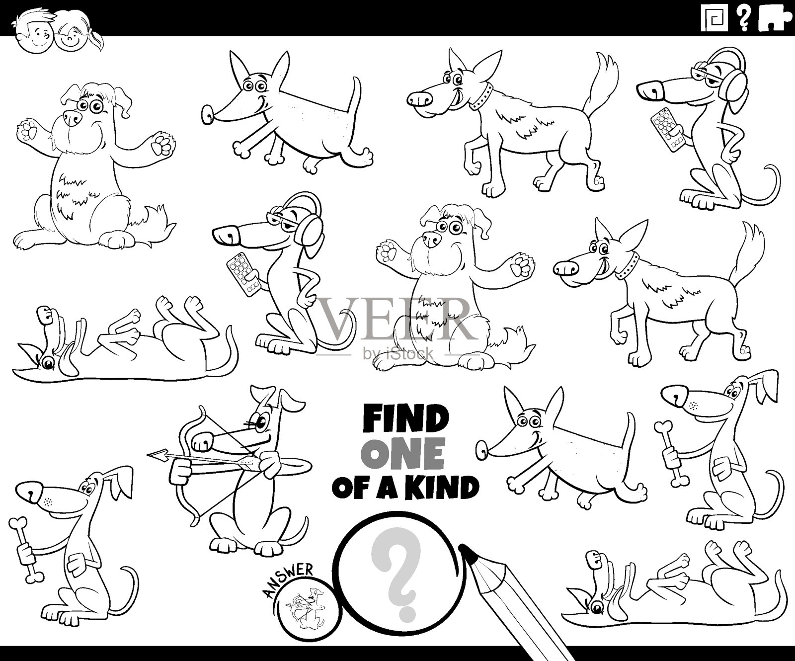 一种游戏与卡通狗着色页插画图片素材