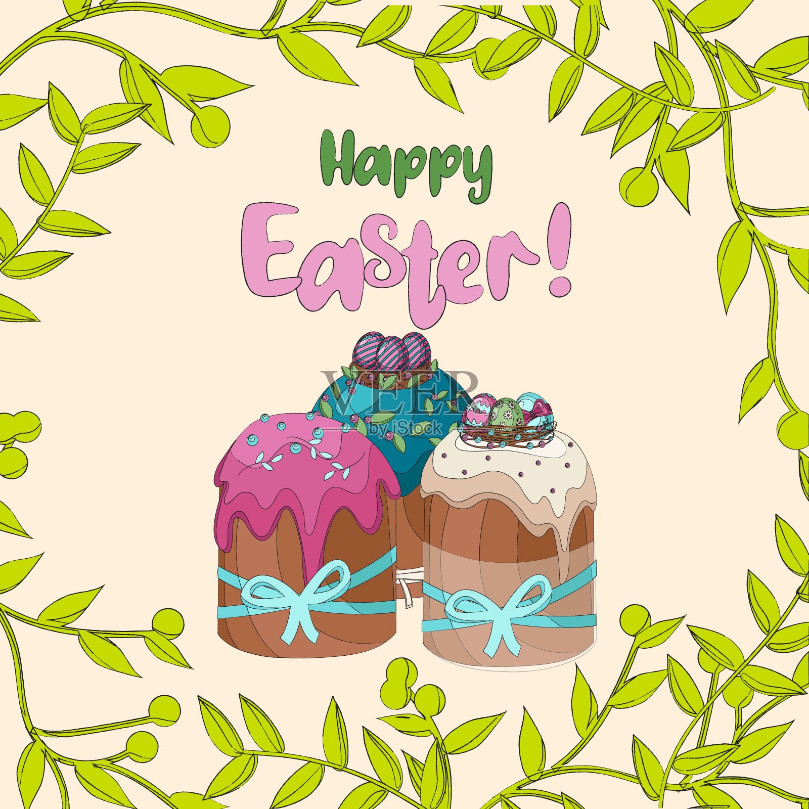 复活节快乐横幅，海报，贺卡。时髦的复活节设计，有印刷字体，兔子，花，鸡蛋。设计模板素材