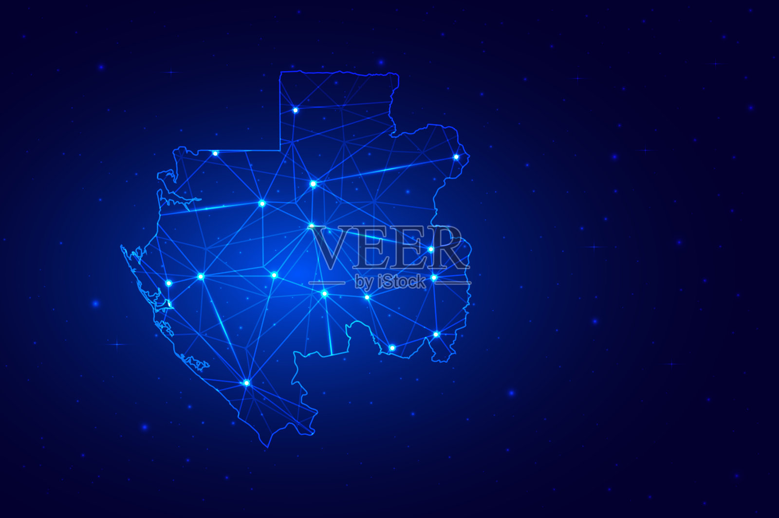 摘要加蓬地图由多边形蓝色线条和发光插画图片素材