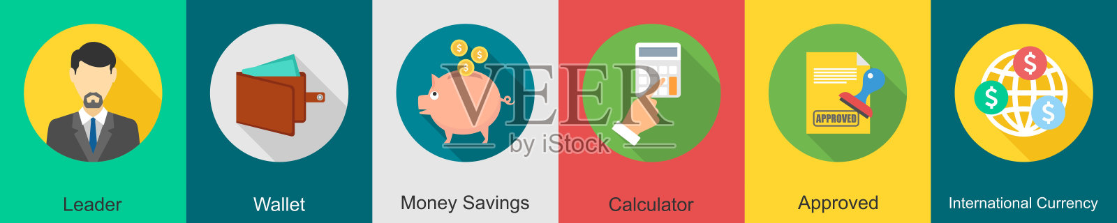 一套6商业图标作为领导者，钱包，省钱插画图片素材