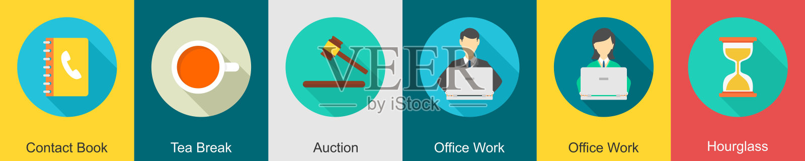 一套6个商务图标作为联系簿，茶歇插画图片素材