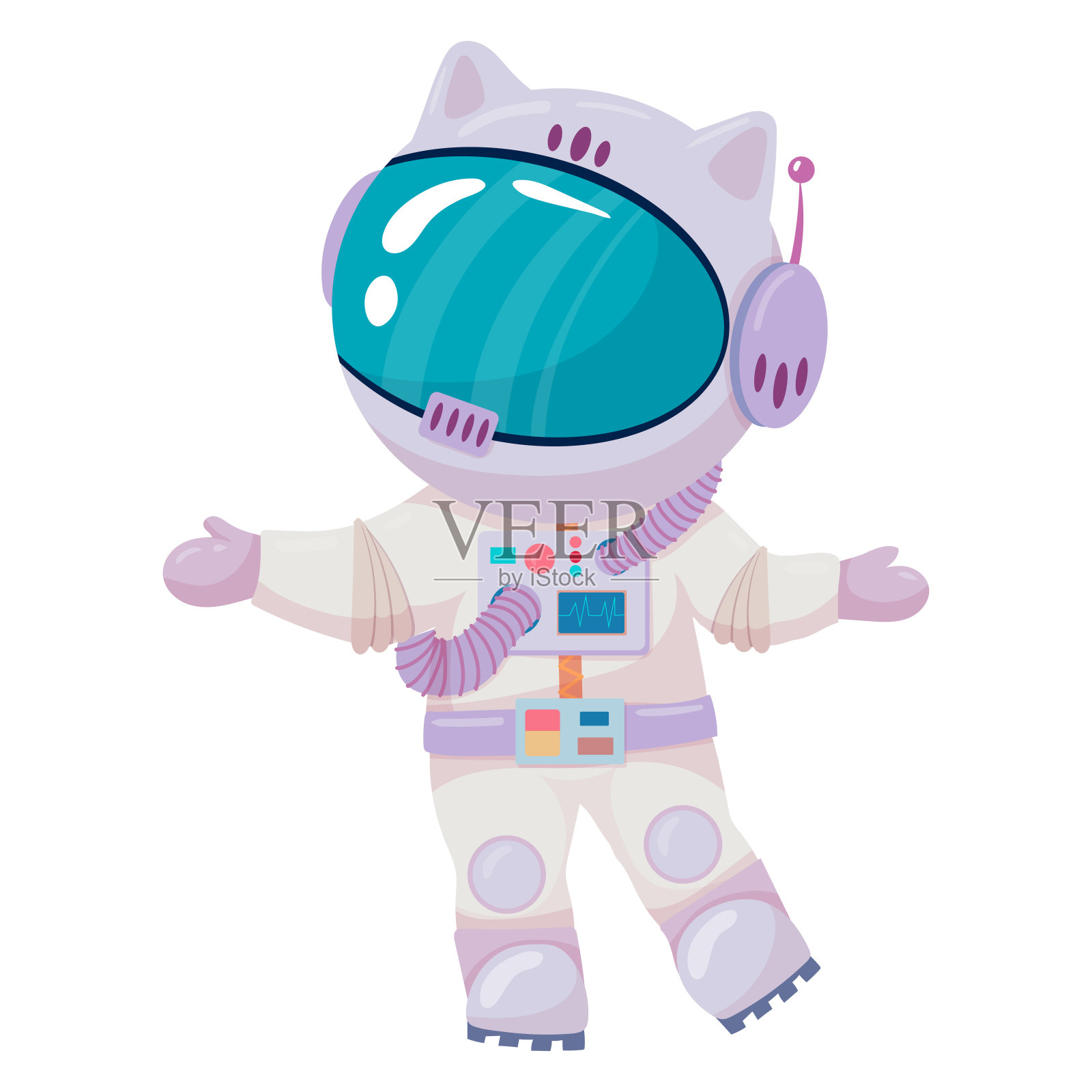 不同姿势的宇航员。在星际空间的宇航员。星系。宇航员穿着太空服，安全帽被隔离在白色背景上插画图片素材