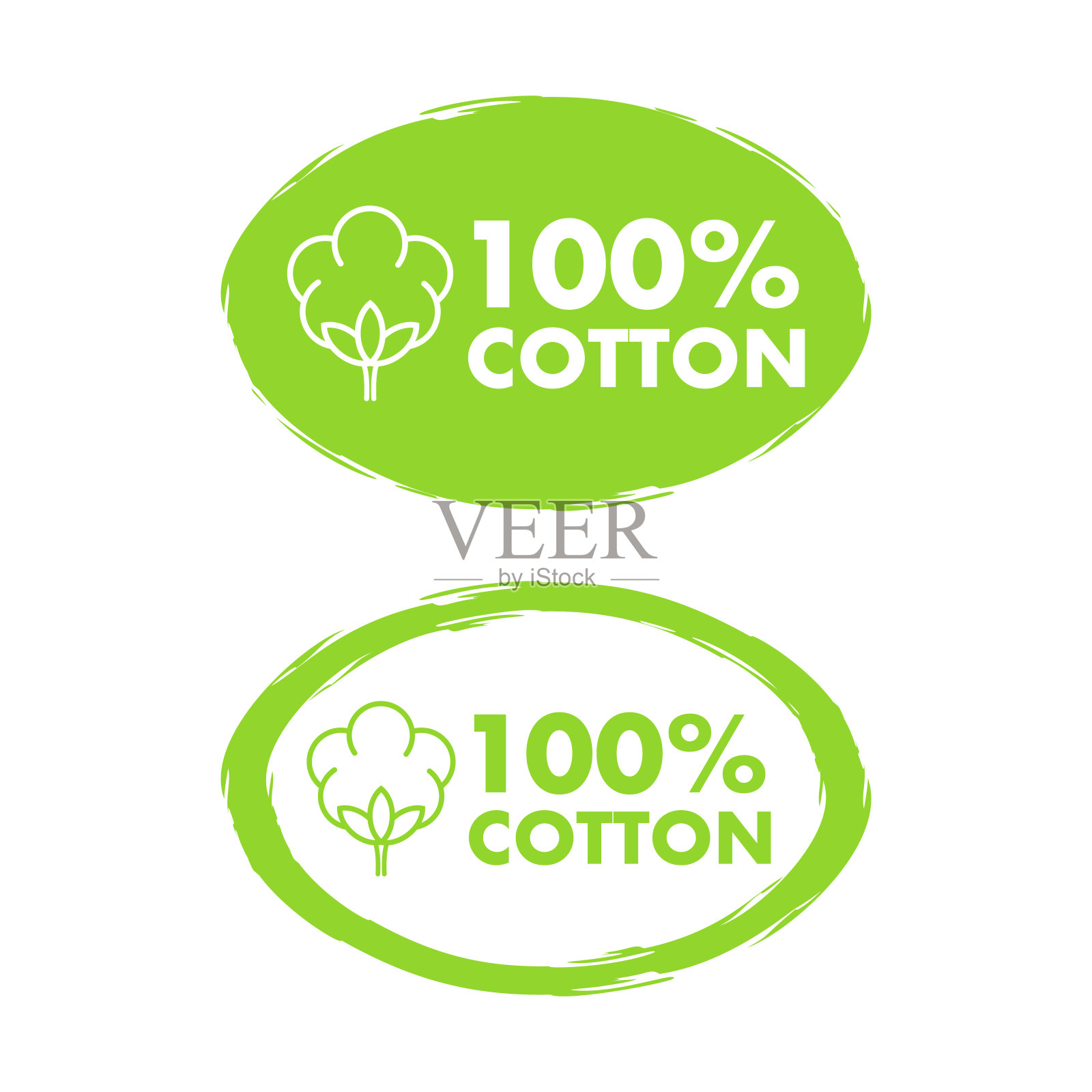 100棉标签。天然纤维标志。矢量股票插图。插画图片素材