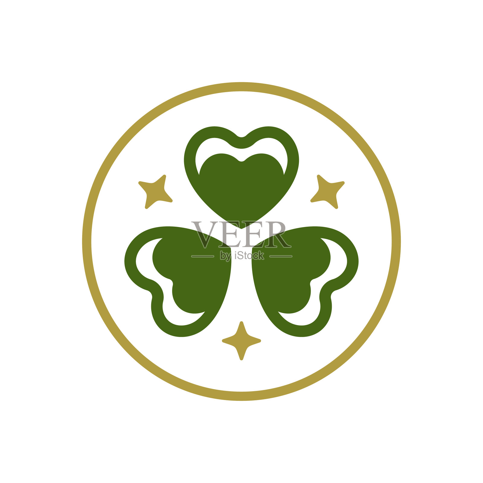 圣帕特里克节爱尔兰三叶草魔法幸运幸运三叶草圆形框架复古图标矢量平插画图片素材