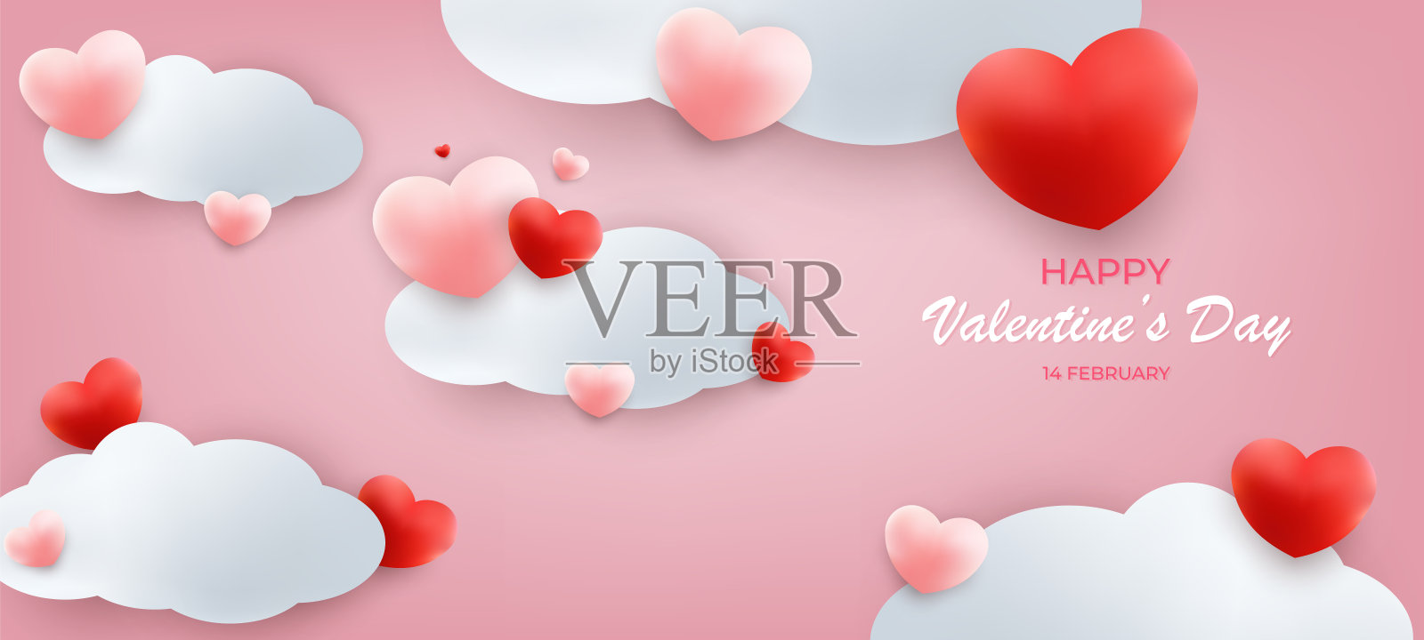 情人节粉色和红色背景海报。向量插画图片素材