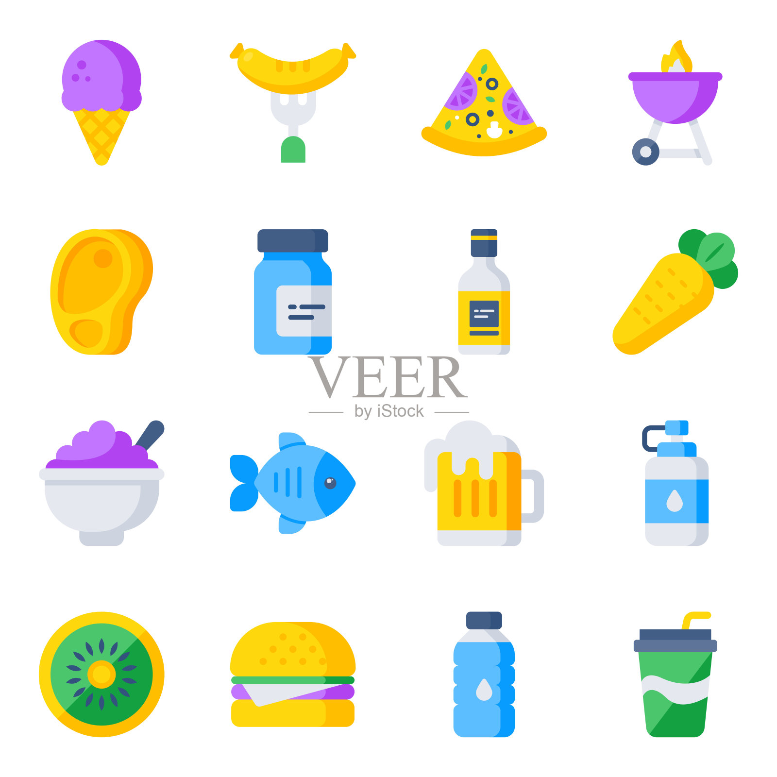 膳食与食用扁平图标包图标素材