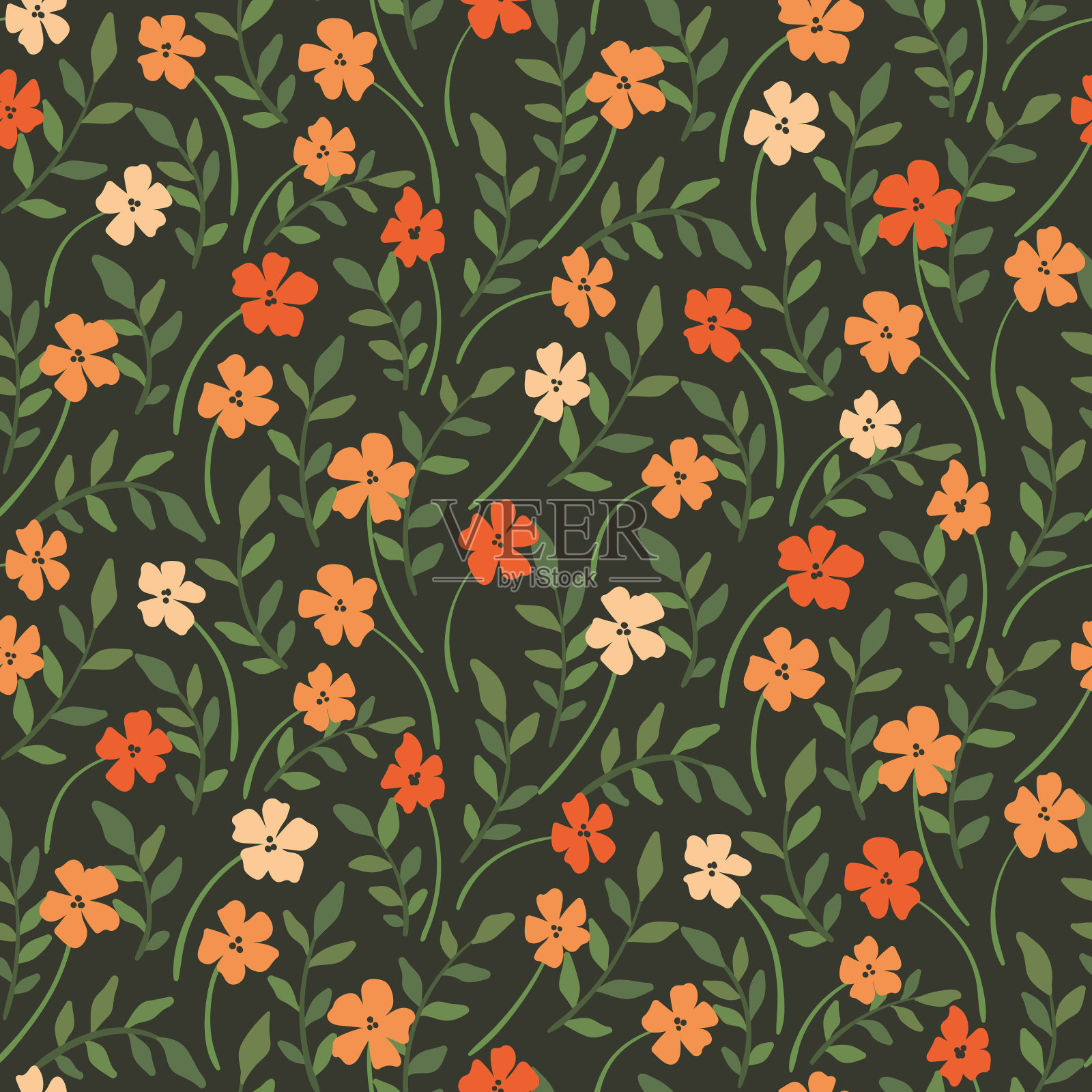 无缝花卉图案与简单的手绘花园。向量。插画图片素材