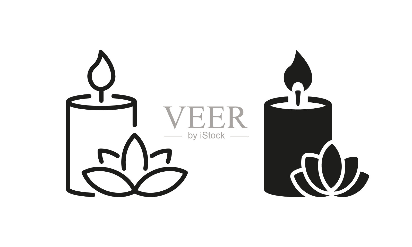 香味蜡烛和花剪影和线图标集。芳香疗法扩散器光象形图。燃烧的蜡烛在罐子香薰图标。烛光。可编辑的中风。孤立矢量图插画图片素材