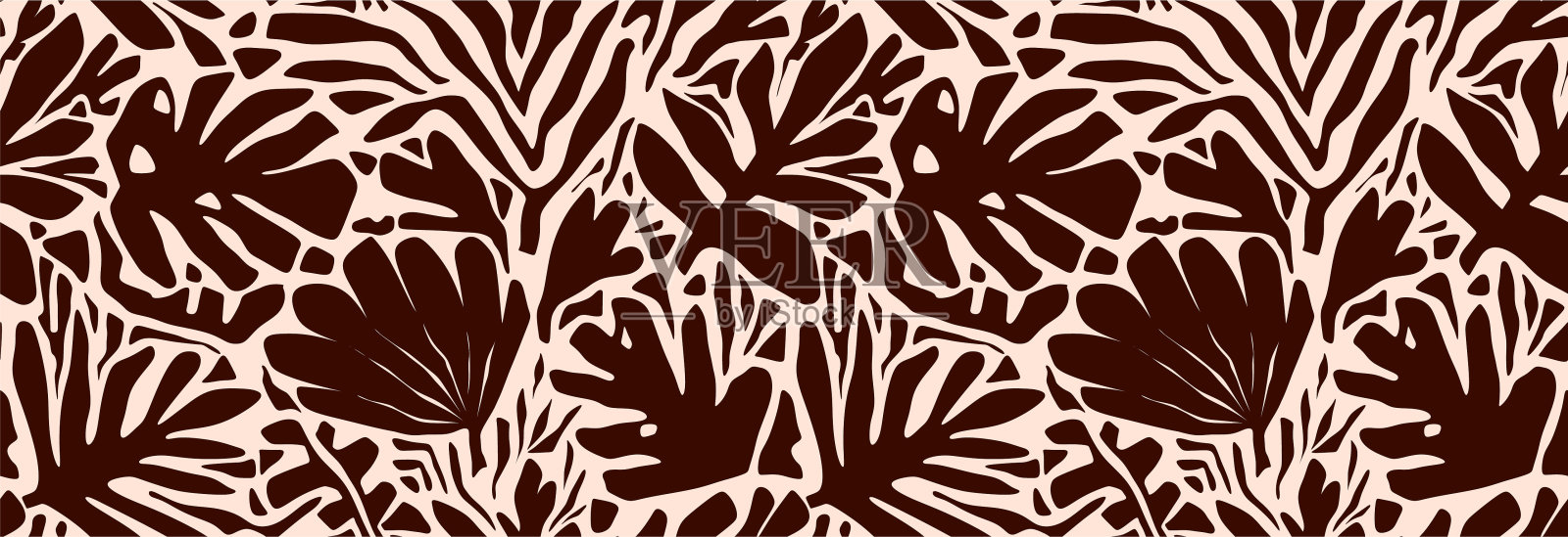 手绘最小抽象有机形状无缝模式，叶子和花。插画图片素材