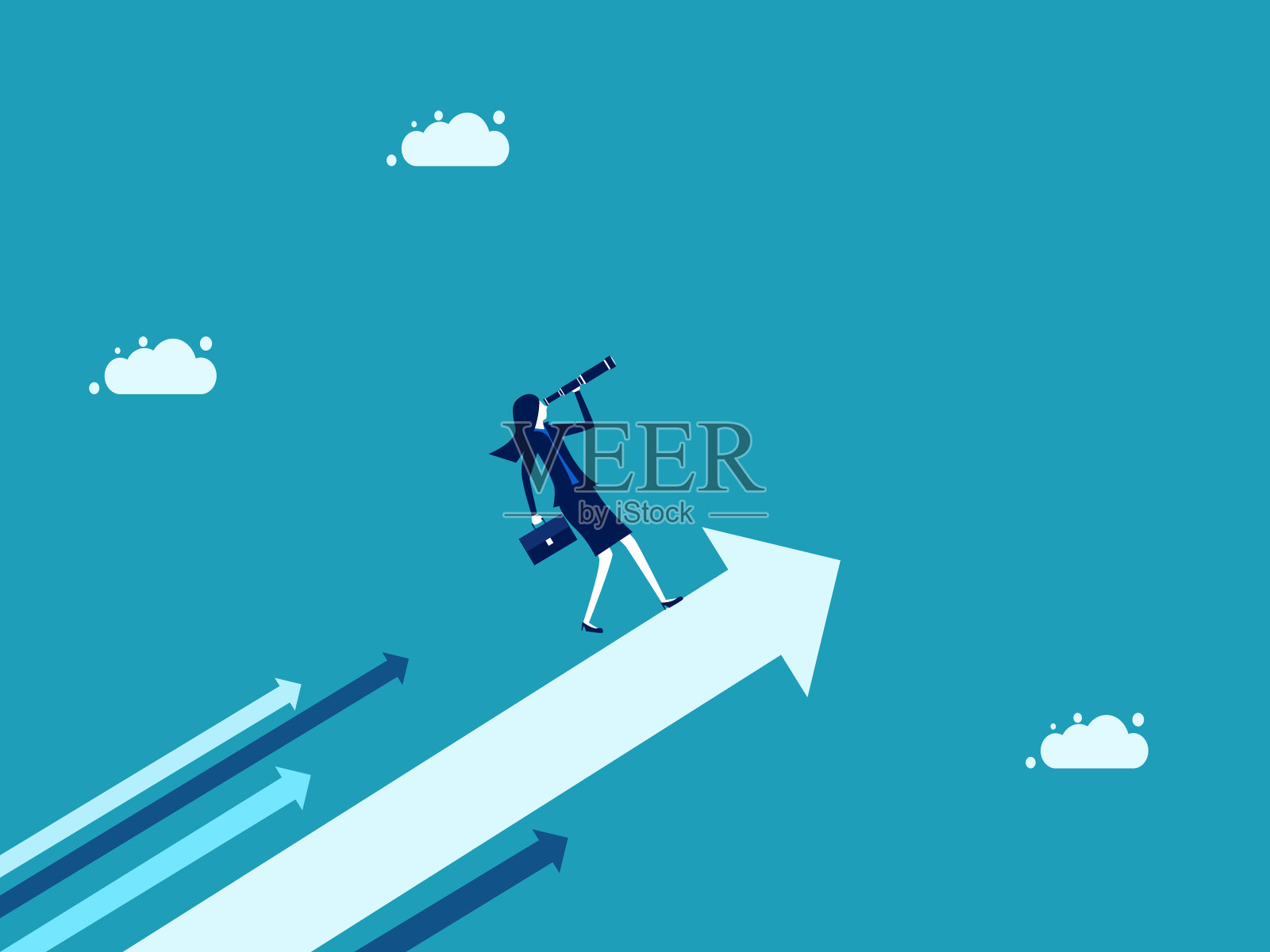 女性经理看到了未来的增长箭头。经营和投资理念。矢量图插画图片素材