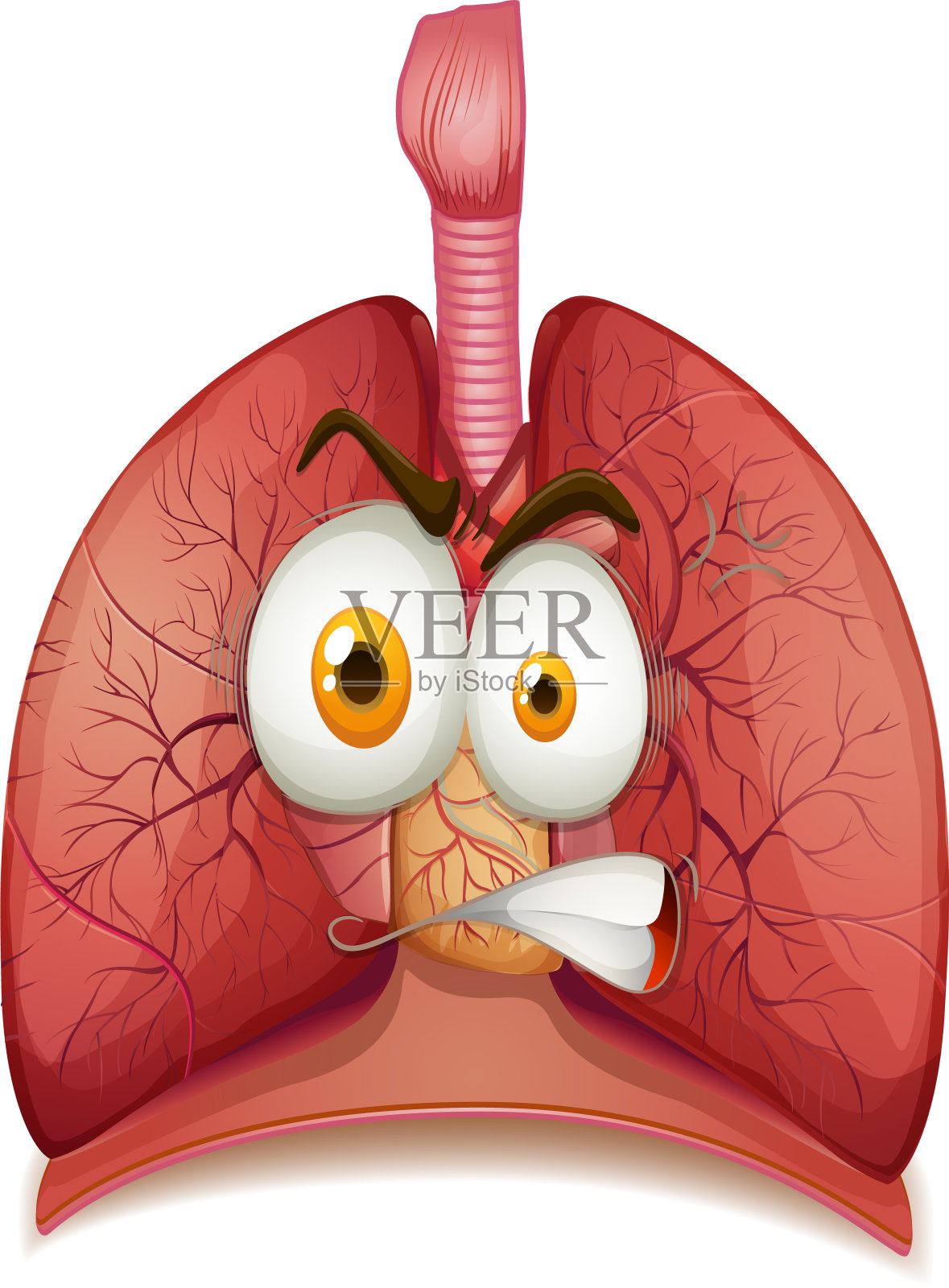 人类的肺和面部表情插画图片素材