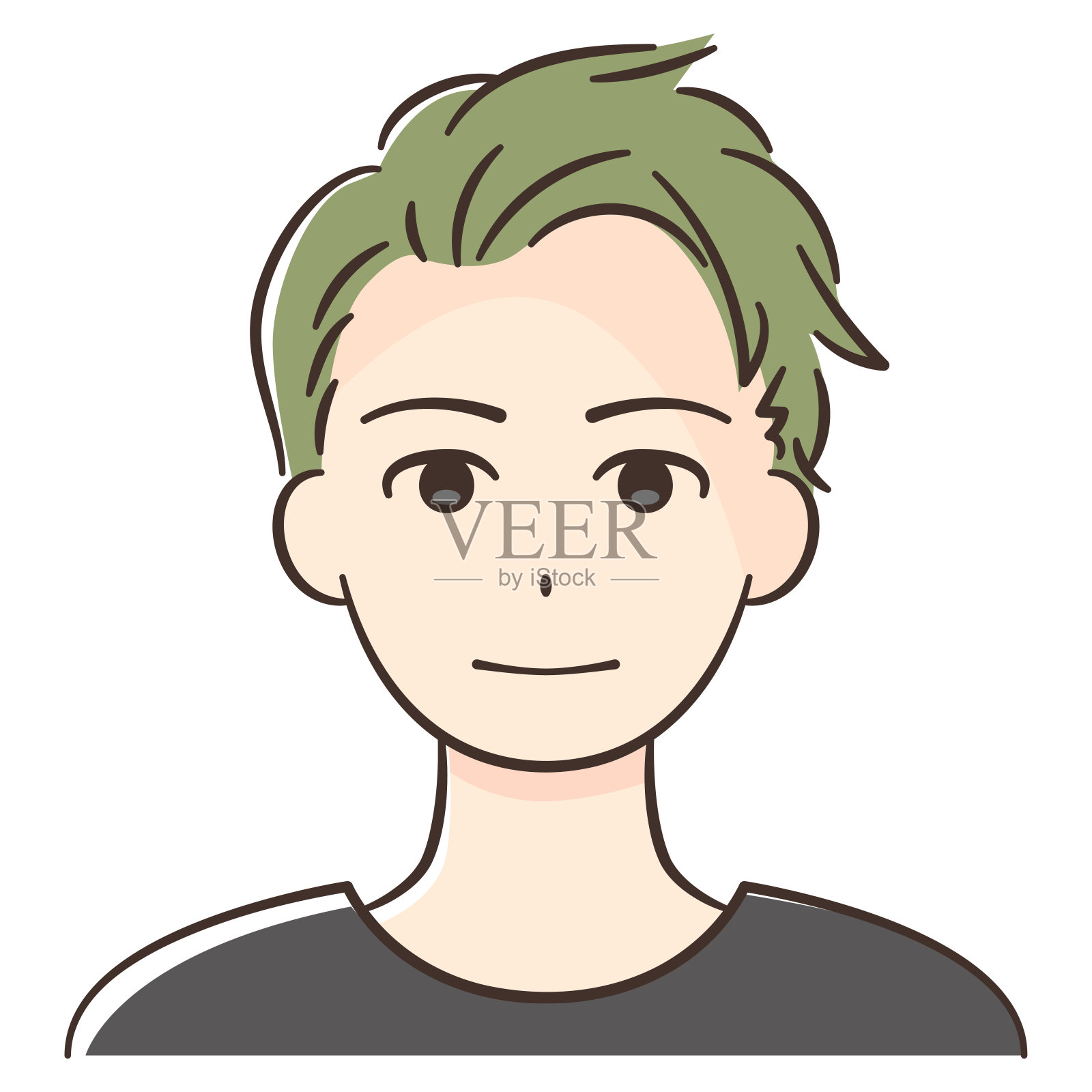 年轻的亚洲男性，两大块头发插画图片素材