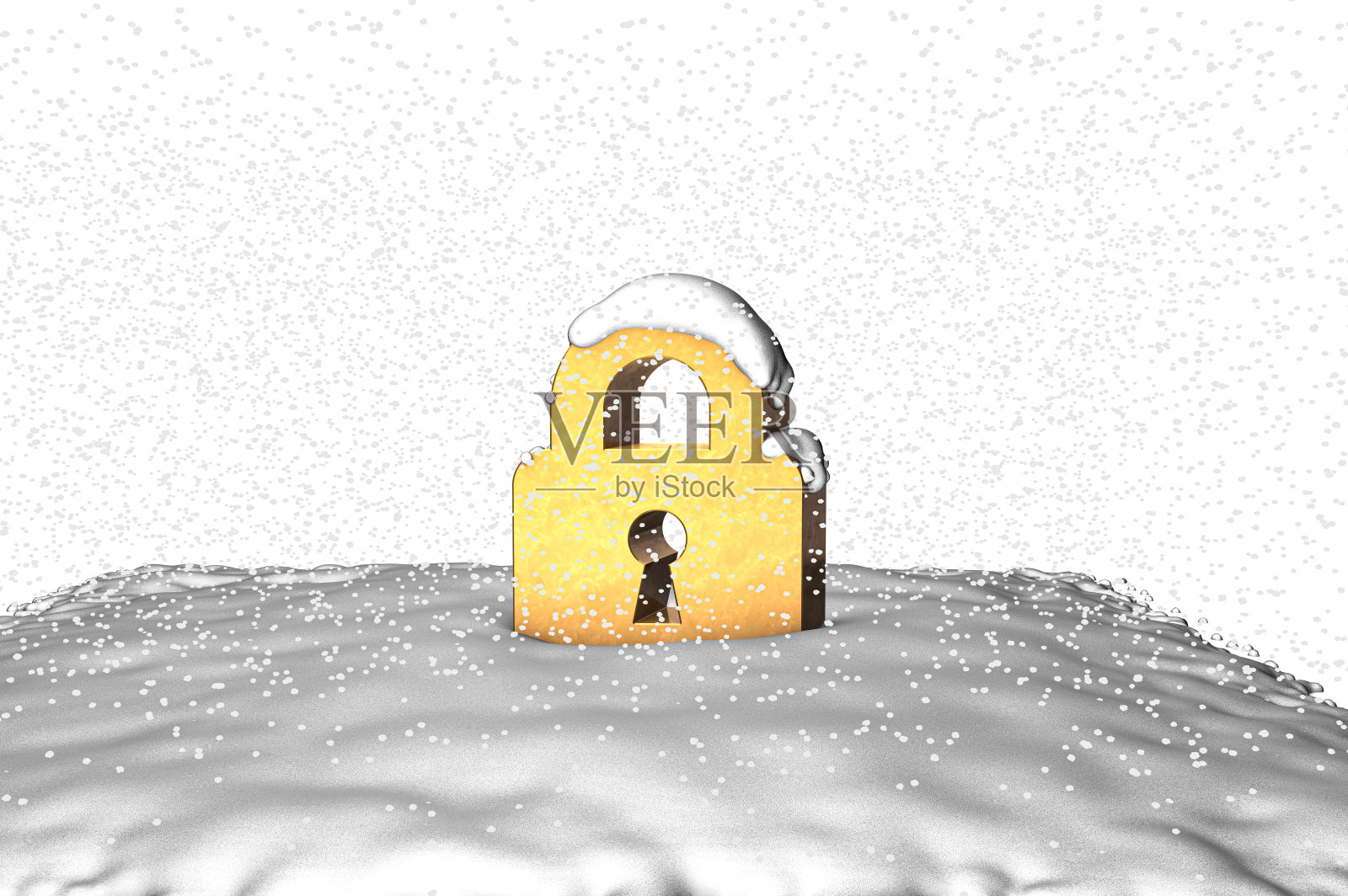 雪下的金色挂锁符号照片摄影图片