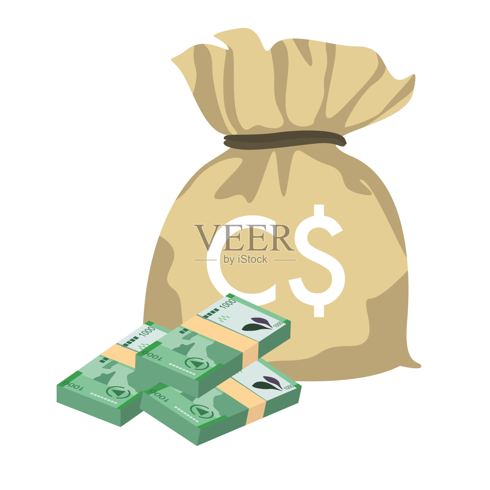 科尔多瓦奥罗矢量插图。尼加拉瓜货币套装捆绑钞票。钱袋1000 NIO。平的风格。孤立在白色背景上。简单的最小设计。插画图片素材