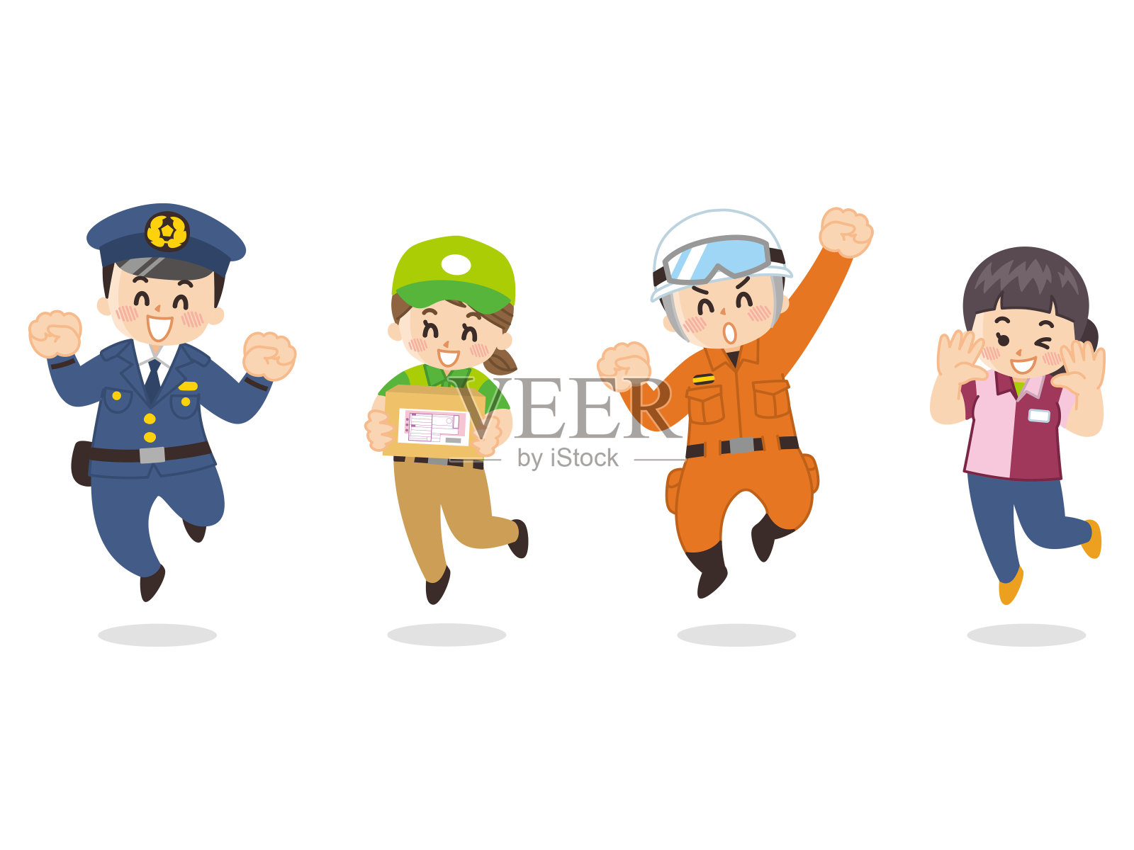 的职业。警察。送货上门。救援人员。便利店店员。插画图片素材