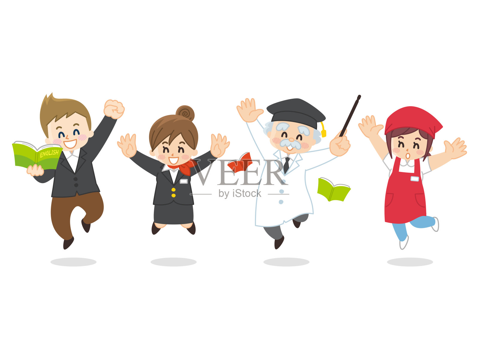 的职业。老师。客舱乘务员。医生。超级职员。插画图片素材