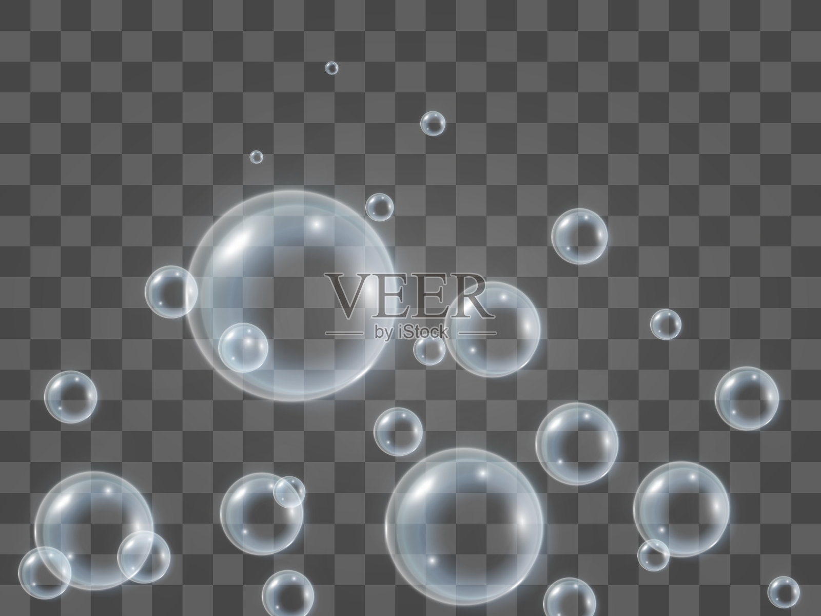 透明背景上的空气肥皂泡。灯泡的矢量插图。插画图片素材