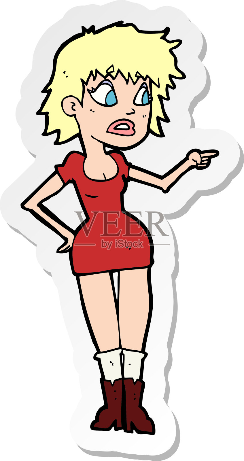 一个穿着裙子的卡通焦虑女人的贴纸设计元素图片