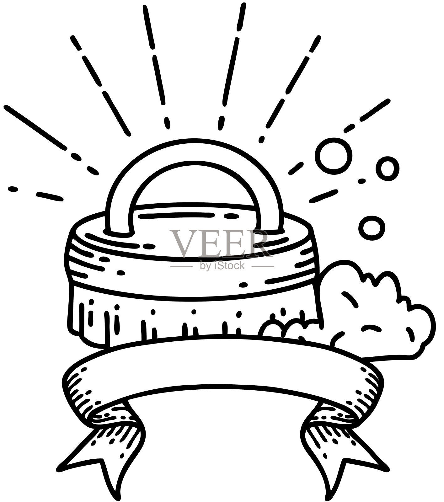 滚动横幅用黑色线条工作纹身风格的刷刷插画图片素材