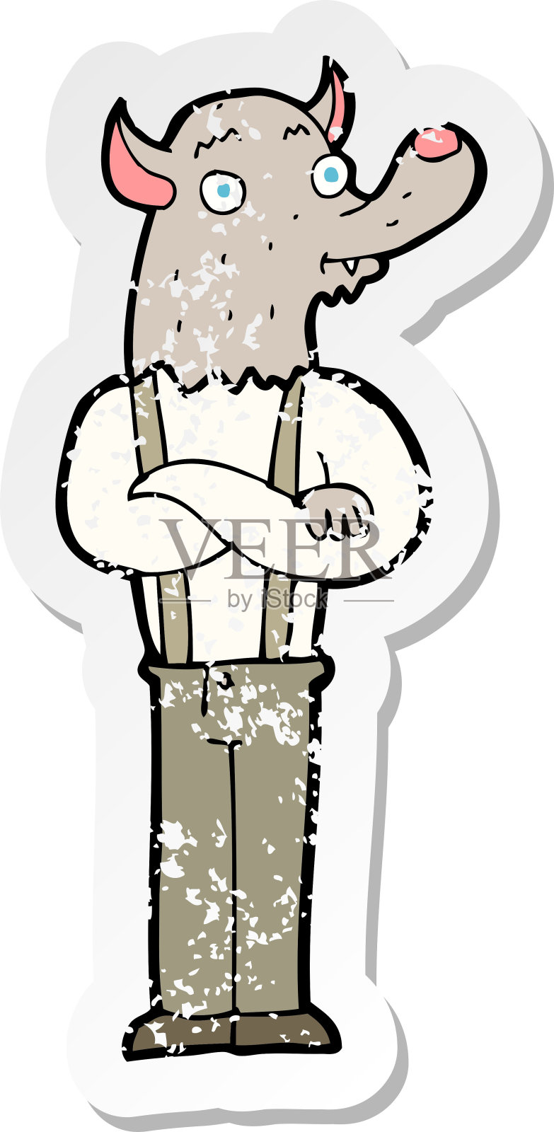 复古心疼贴纸卡通友好狼人插画图片素材