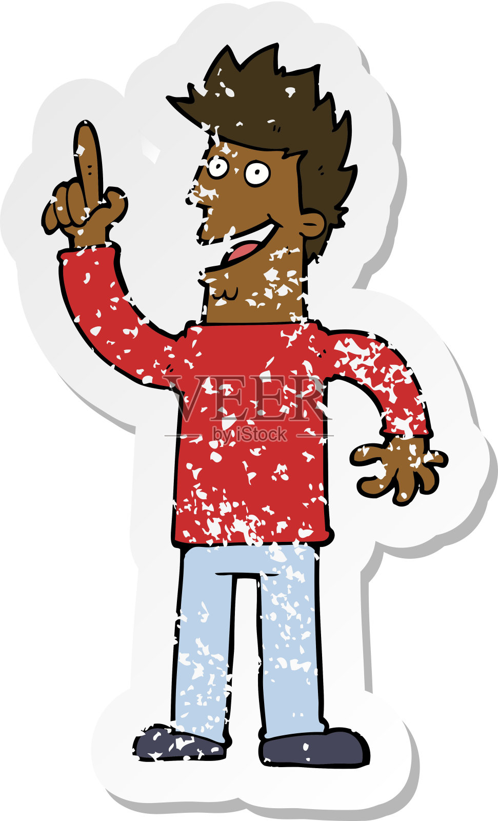 具有伟大新想法的卡通人物的复古心疼贴纸插画图片素材