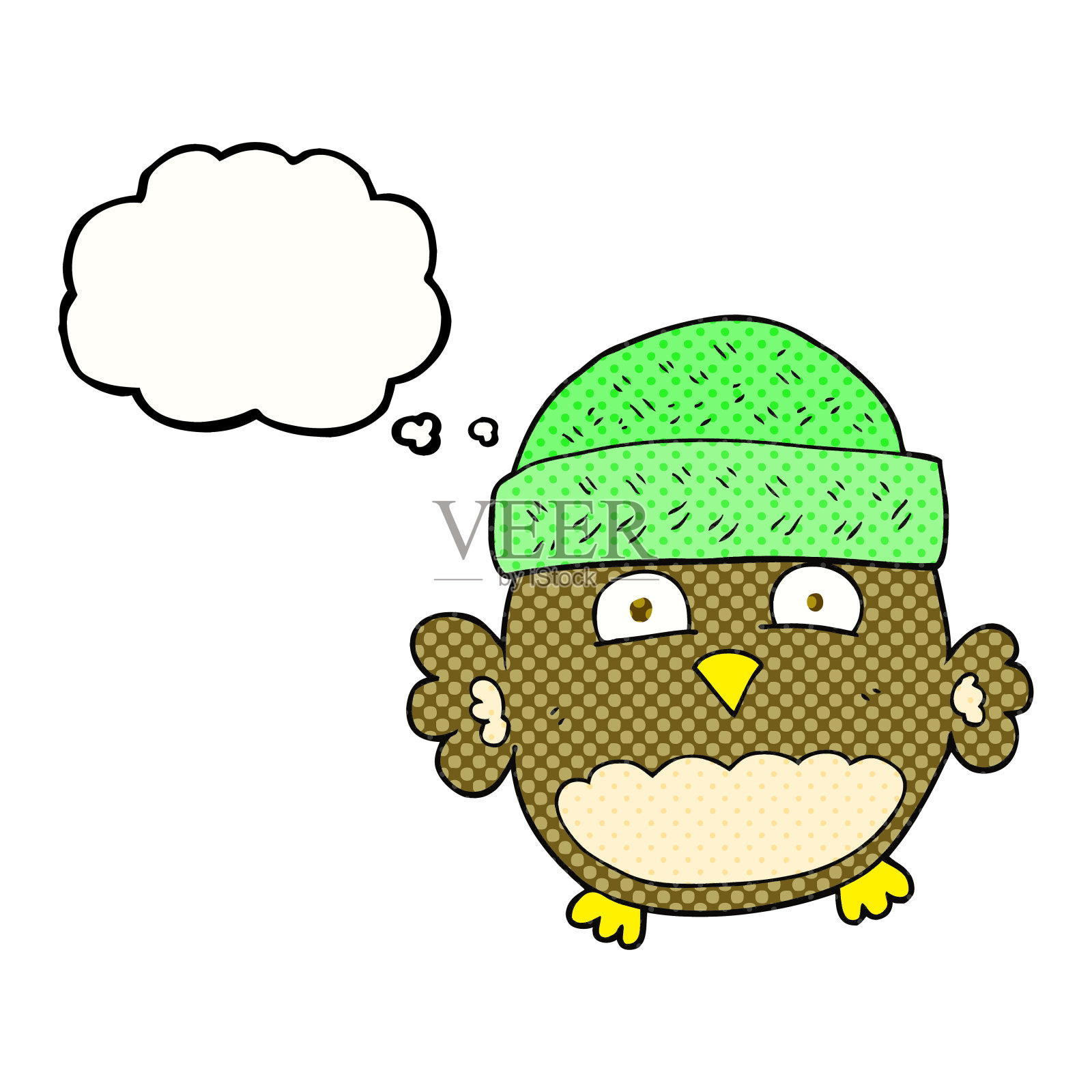 手绘思想泡泡卡通可爱的猫头鹰插画图片素材