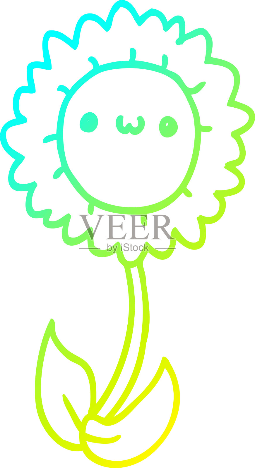 冷梯度线绘制的卡通花设计元素图片