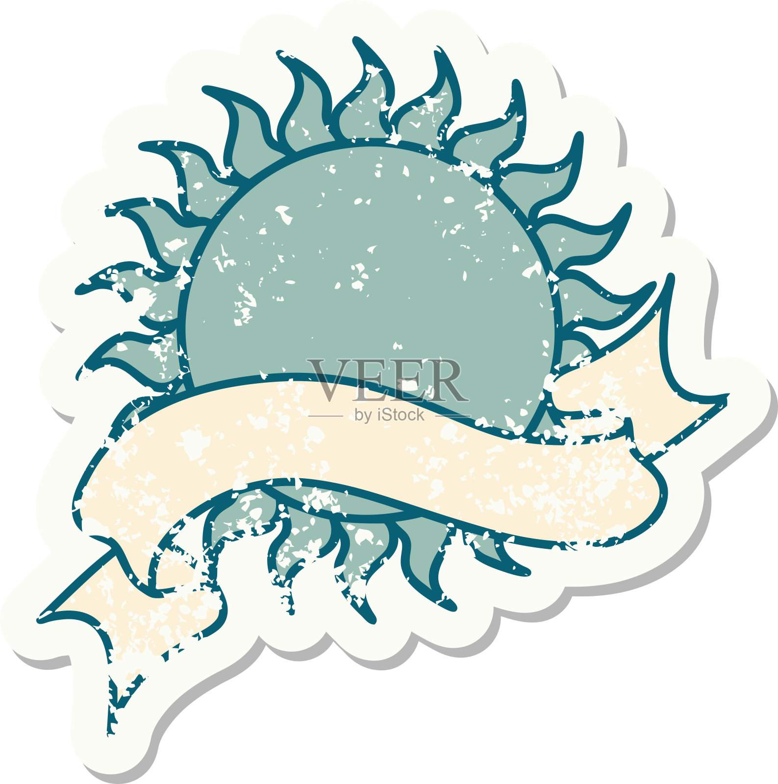 旧贴纸上有太阳的旗帜插画图片素材