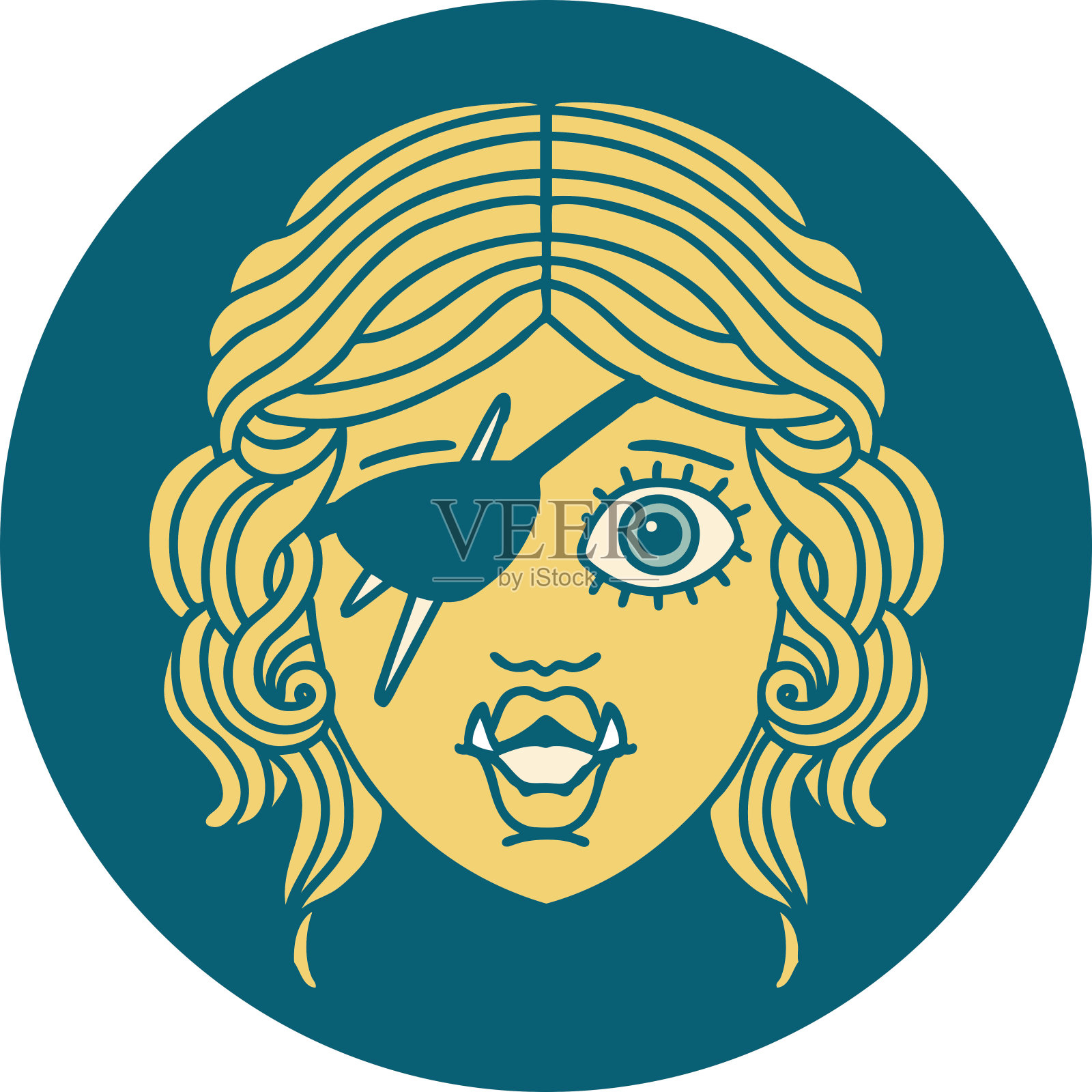 复古纹身风格的兽人流氓人物脸插画图片素材