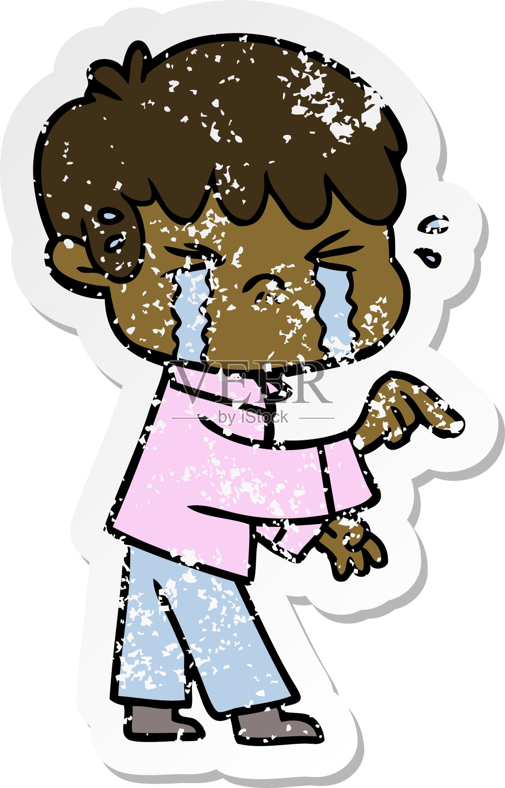 一个哭泣的男孩卡通的心疼贴纸设计元素图片