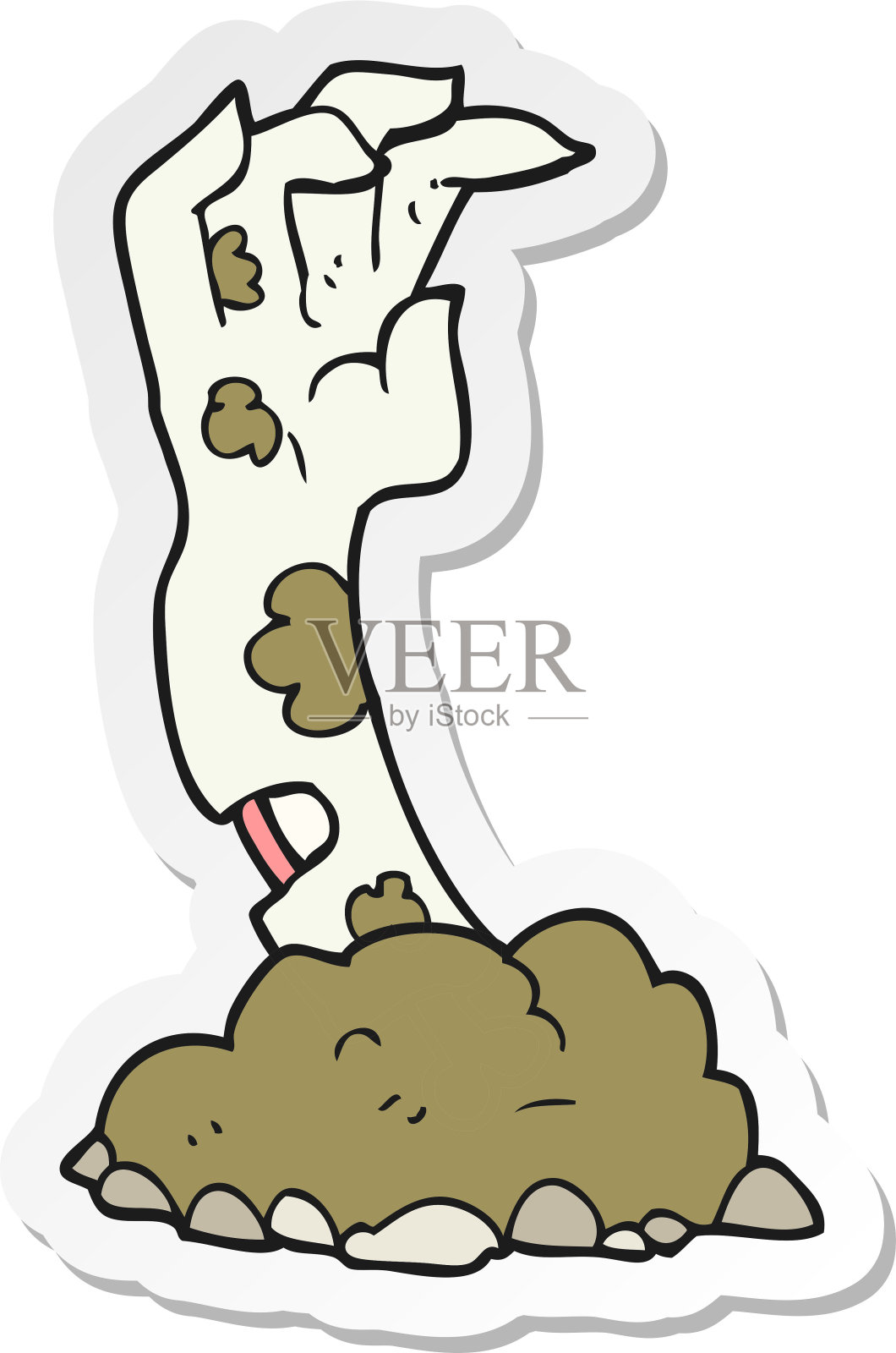 一个卡通僵尸手从地面升起的贴纸插画图片素材