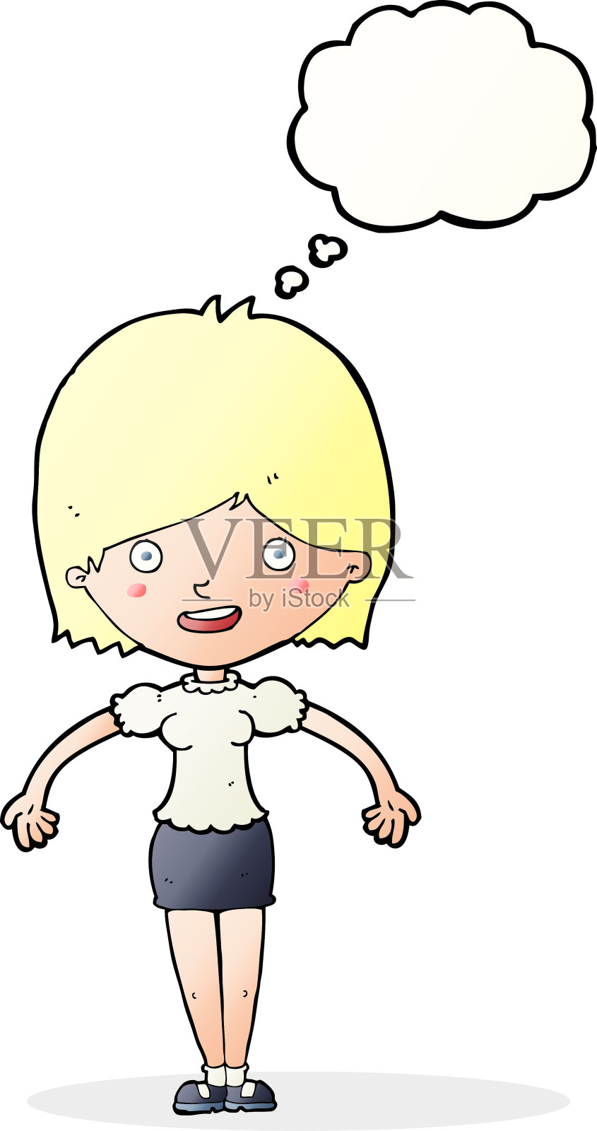 卡通快乐女人与思想泡泡设计元素图片