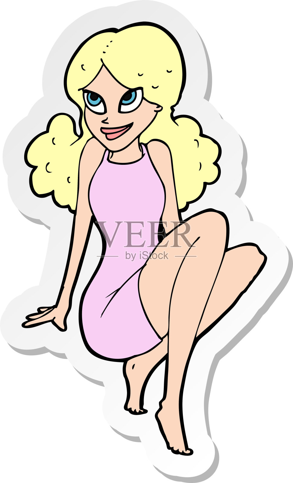 一个卡通美女摆姿势的贴纸设计元素图片