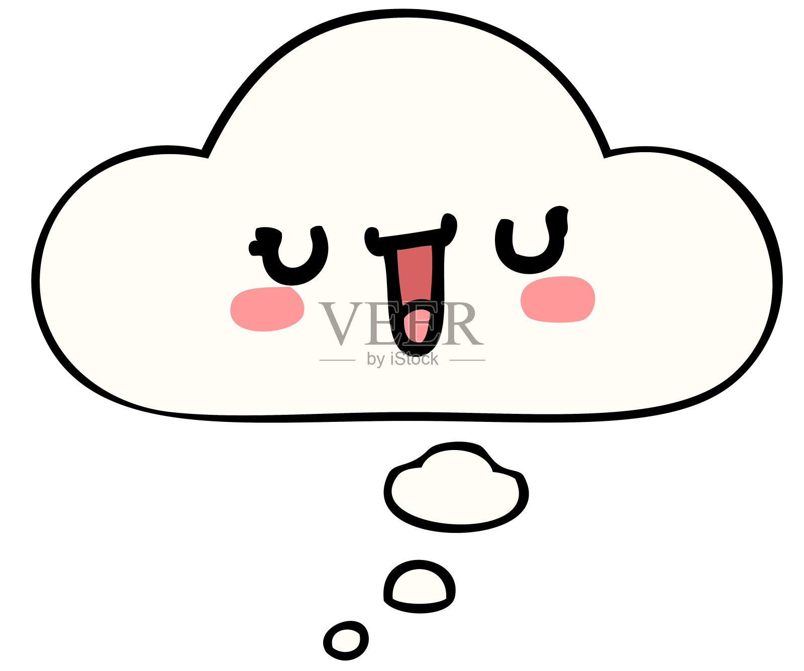 快乐卡通脸与思想泡泡插画图片素材