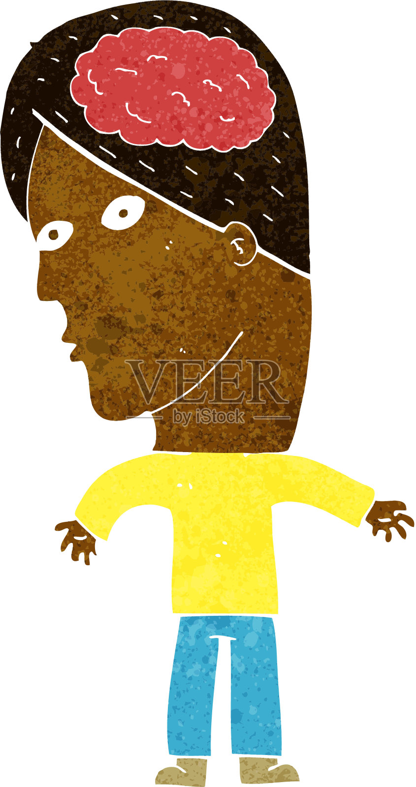 动漫男人带有大脑符号插画图片素材