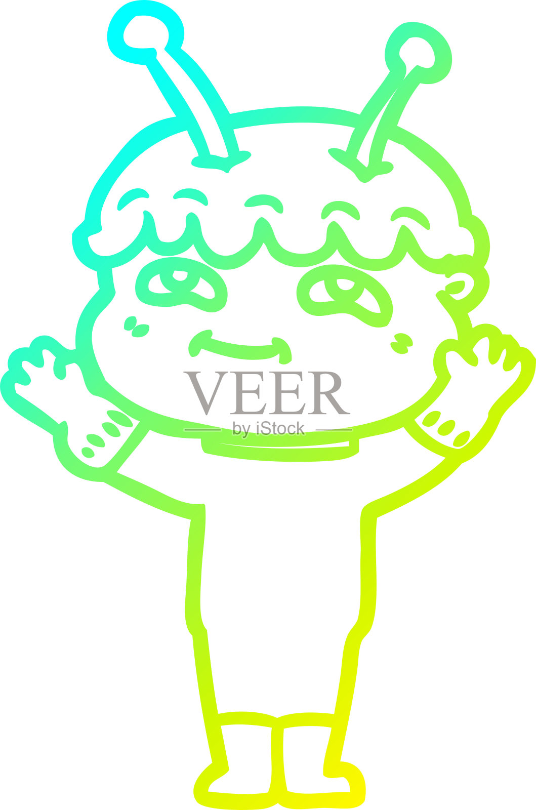 冷梯度线画一个友好的卡通宇航员挥手插画图片素材