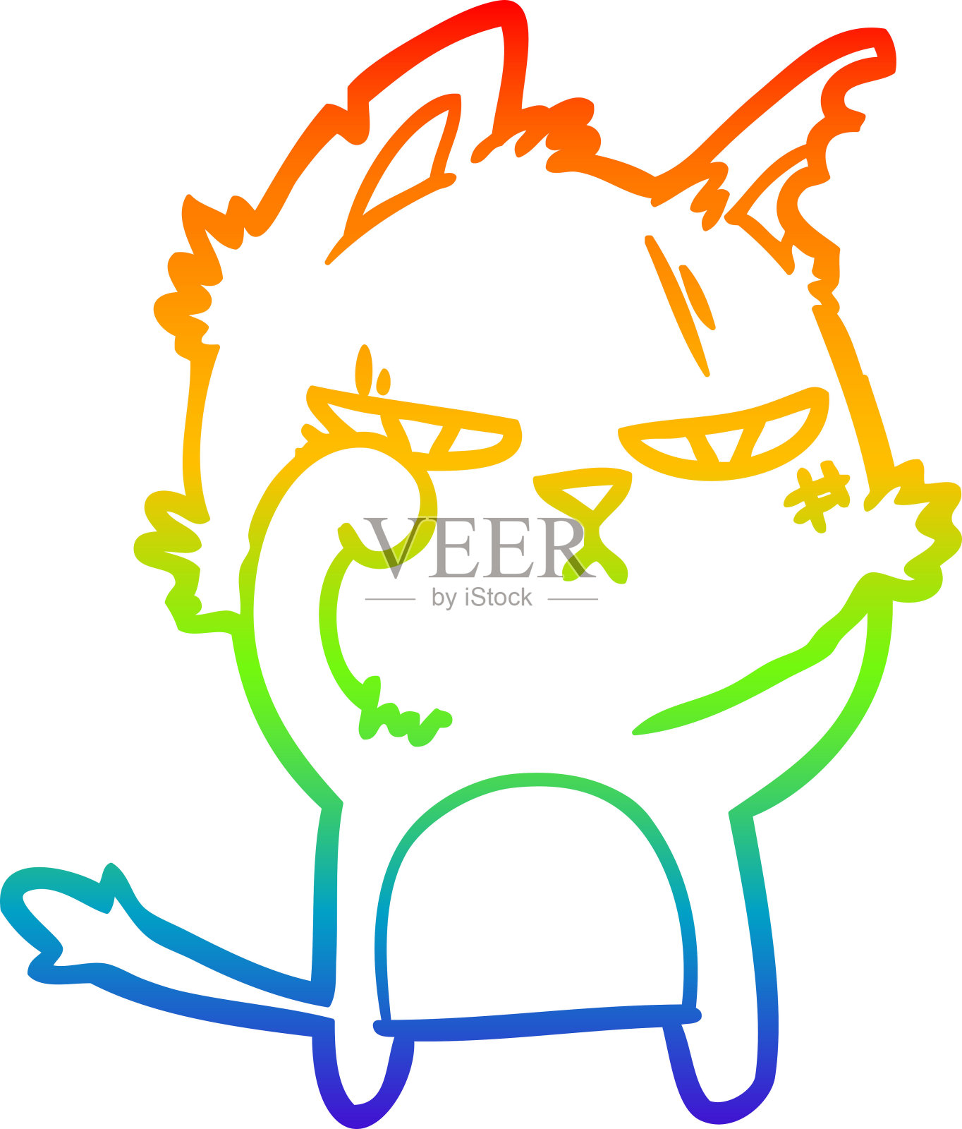 彩虹渐变线绘制一个强硬的卡通猫插画图片素材