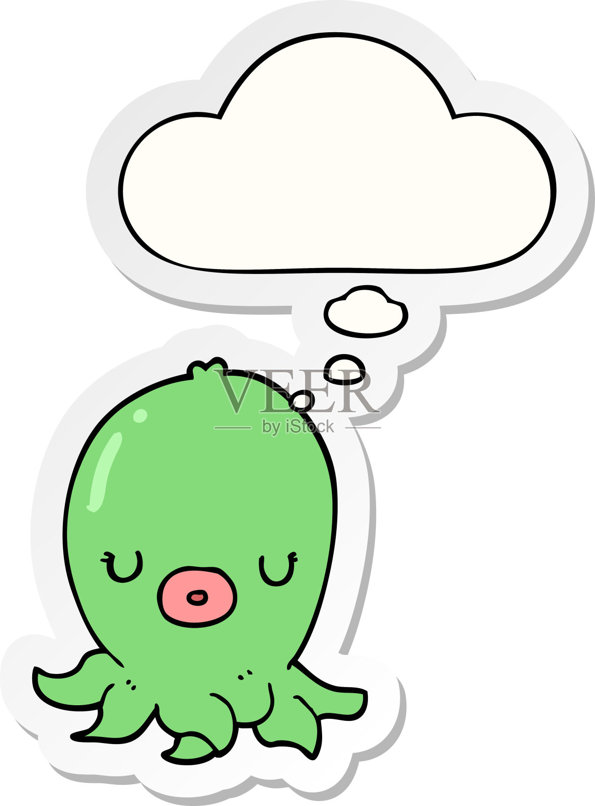 印有思想泡泡的卡通章鱼贴纸插画图片素材