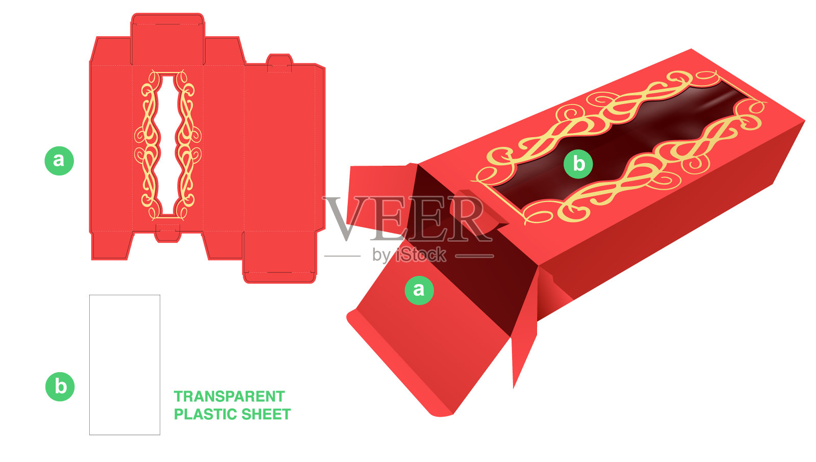 盒子与豪华框架窗口模切模板和3D模型插画图片素材