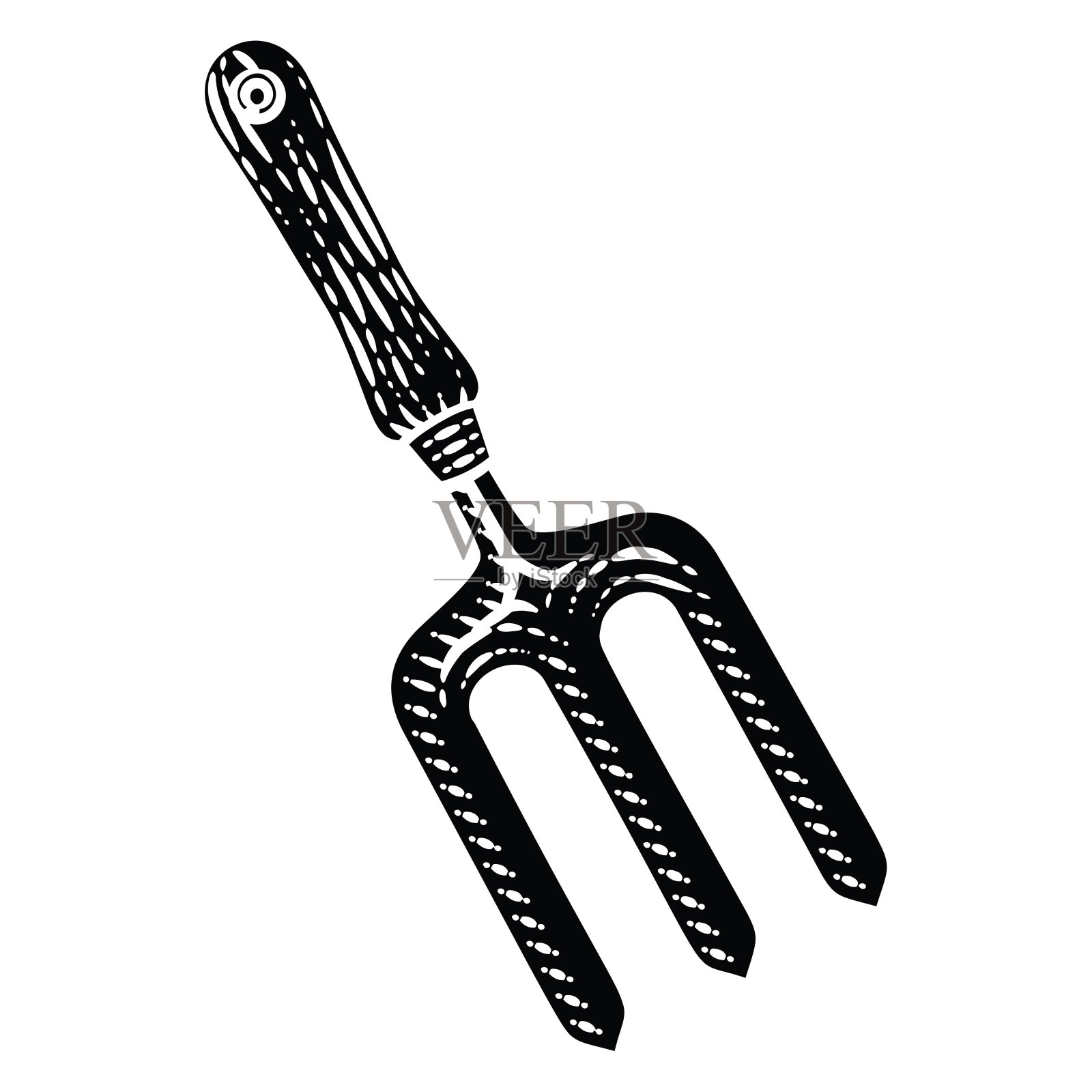 花园叉子园艺工具插图在复古木刻风格插画图片素材